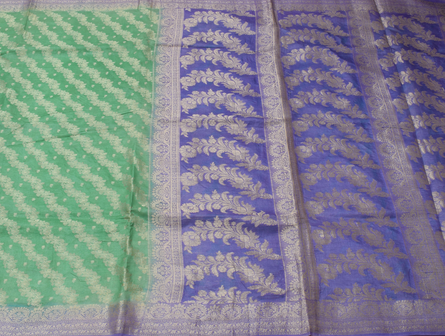 Sushila Vintage Aqua Green Saree Pure Silk Woven Floral Sari Craft 5 YD Fabric