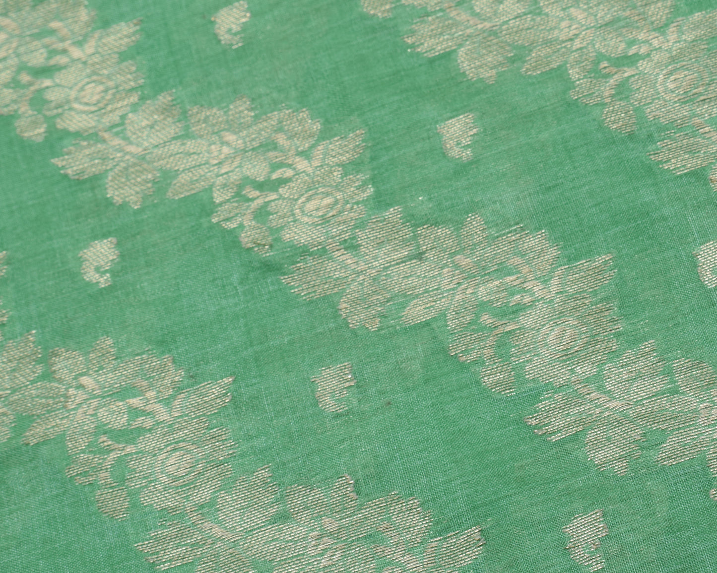 Sushila Vintage Aqua Green Saree Pure Silk Woven Floral Sari Craft 5 YD Fabric