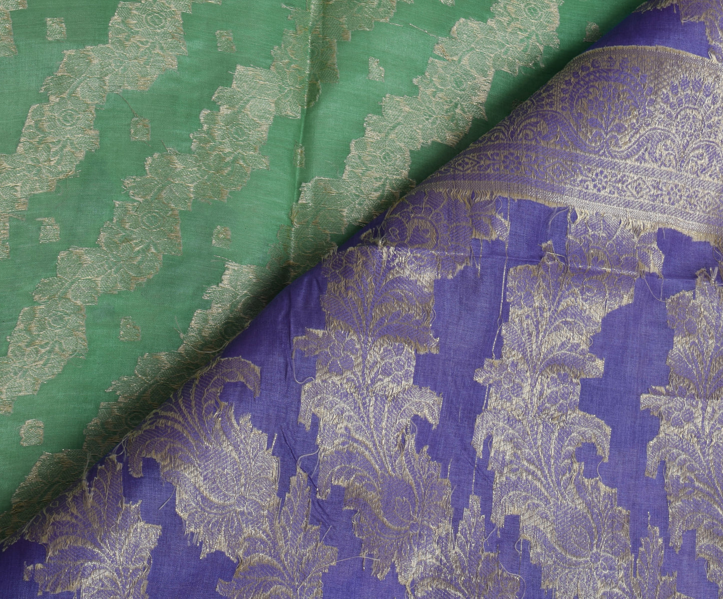 Sushila Vintage Aqua Green Saree Pure Silk Woven Floral Sari Craft 5 YD Fabric