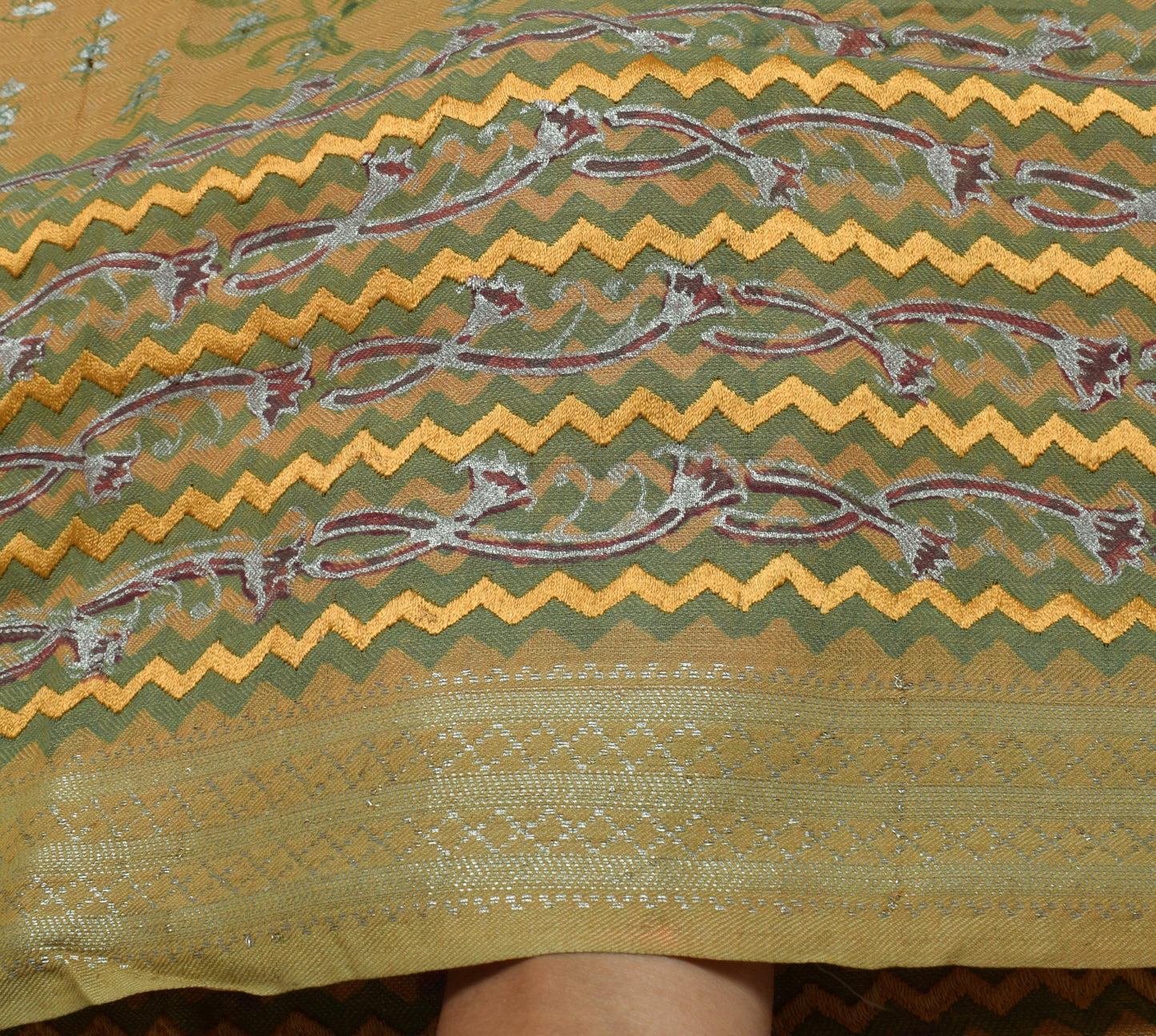 Sushila Vintage Brown Saree Pure Woolen Woven & Printed Sari Craft 5 YD Fabric