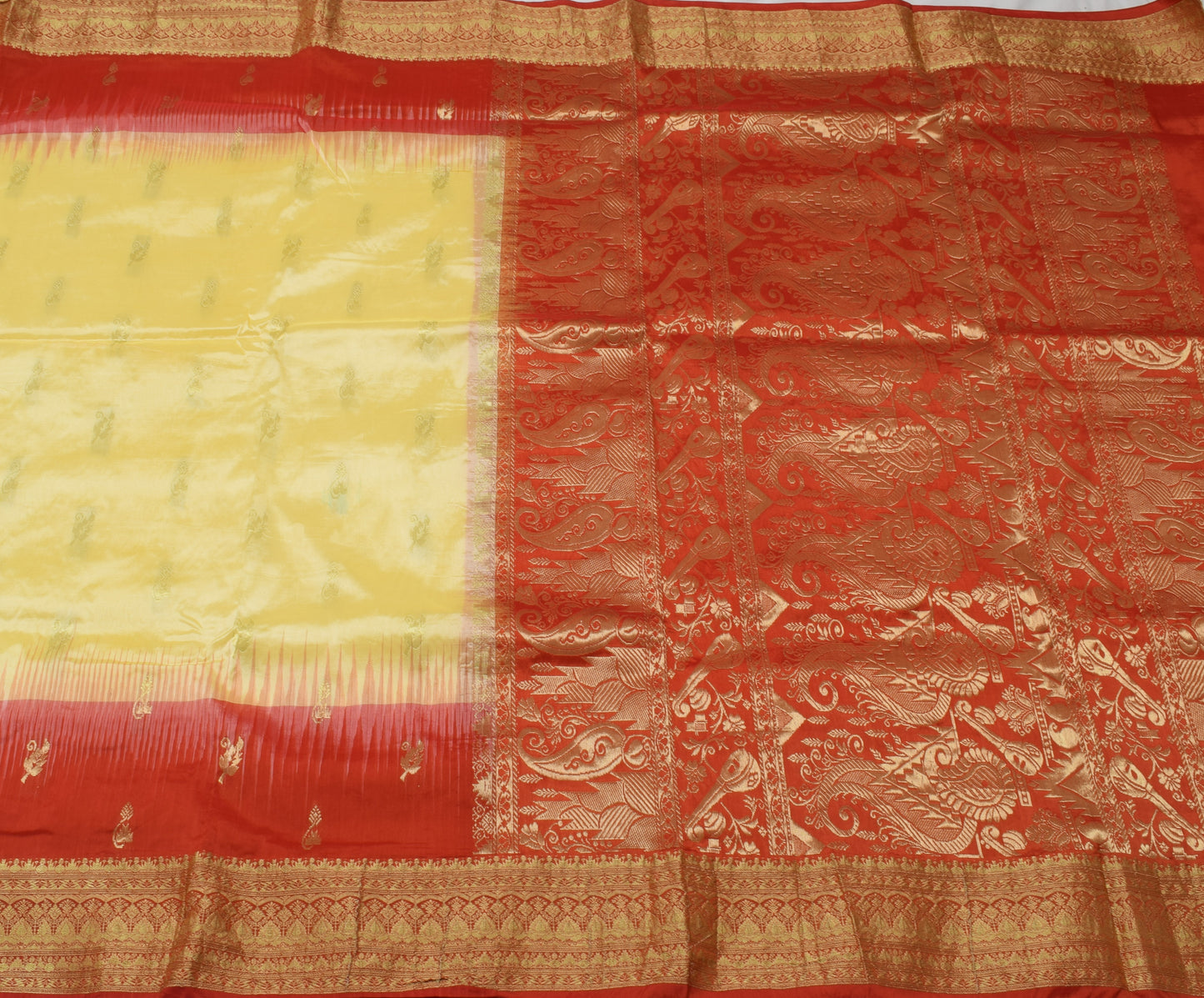 Sushila Vintage Indian Beige Saree Blend Silk Woven Floral Sari Craft Fabric