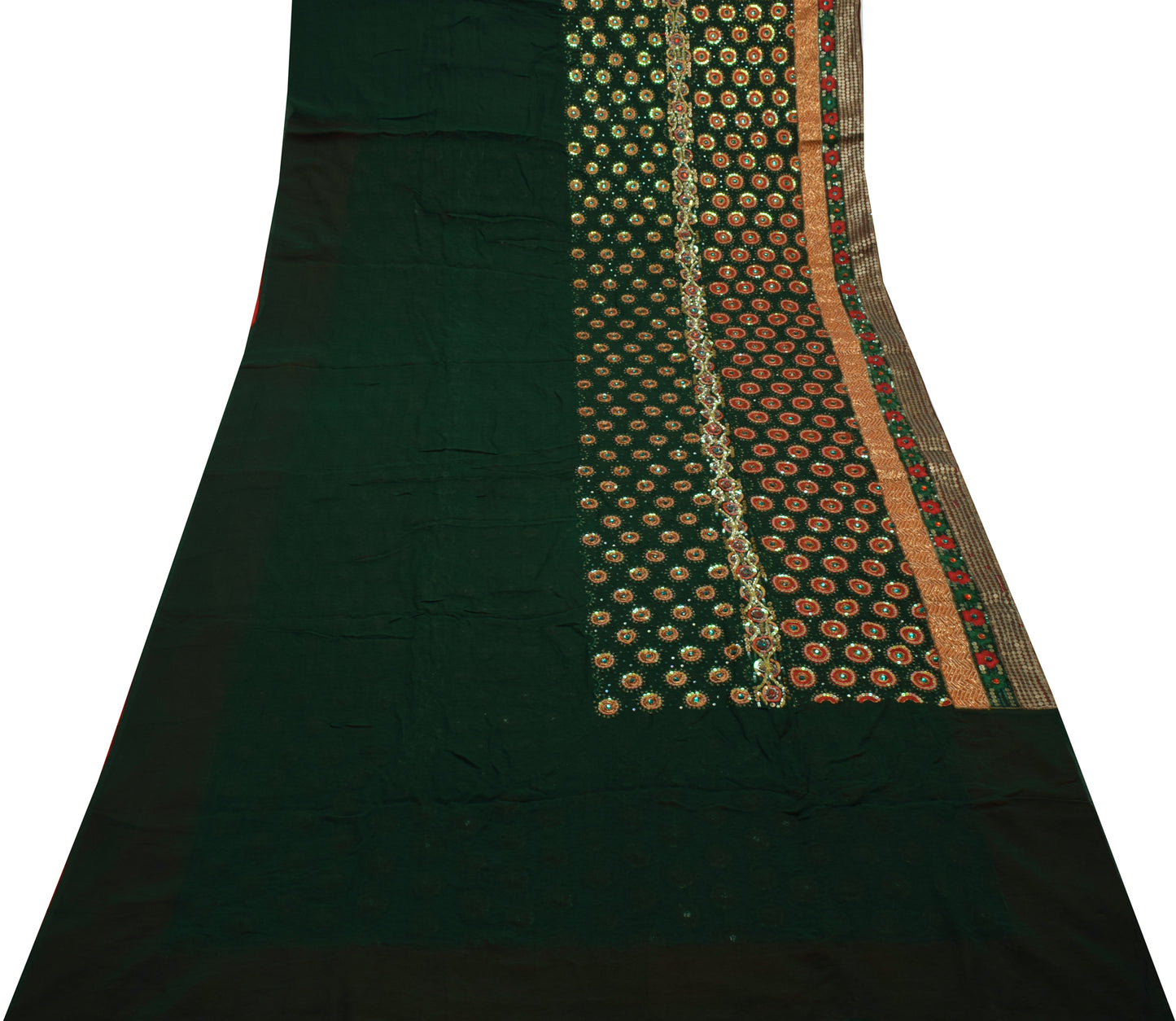 Sushila Vintage Green HEAVY Saree Pure Georgette Silk Embroidered Sari Fabric