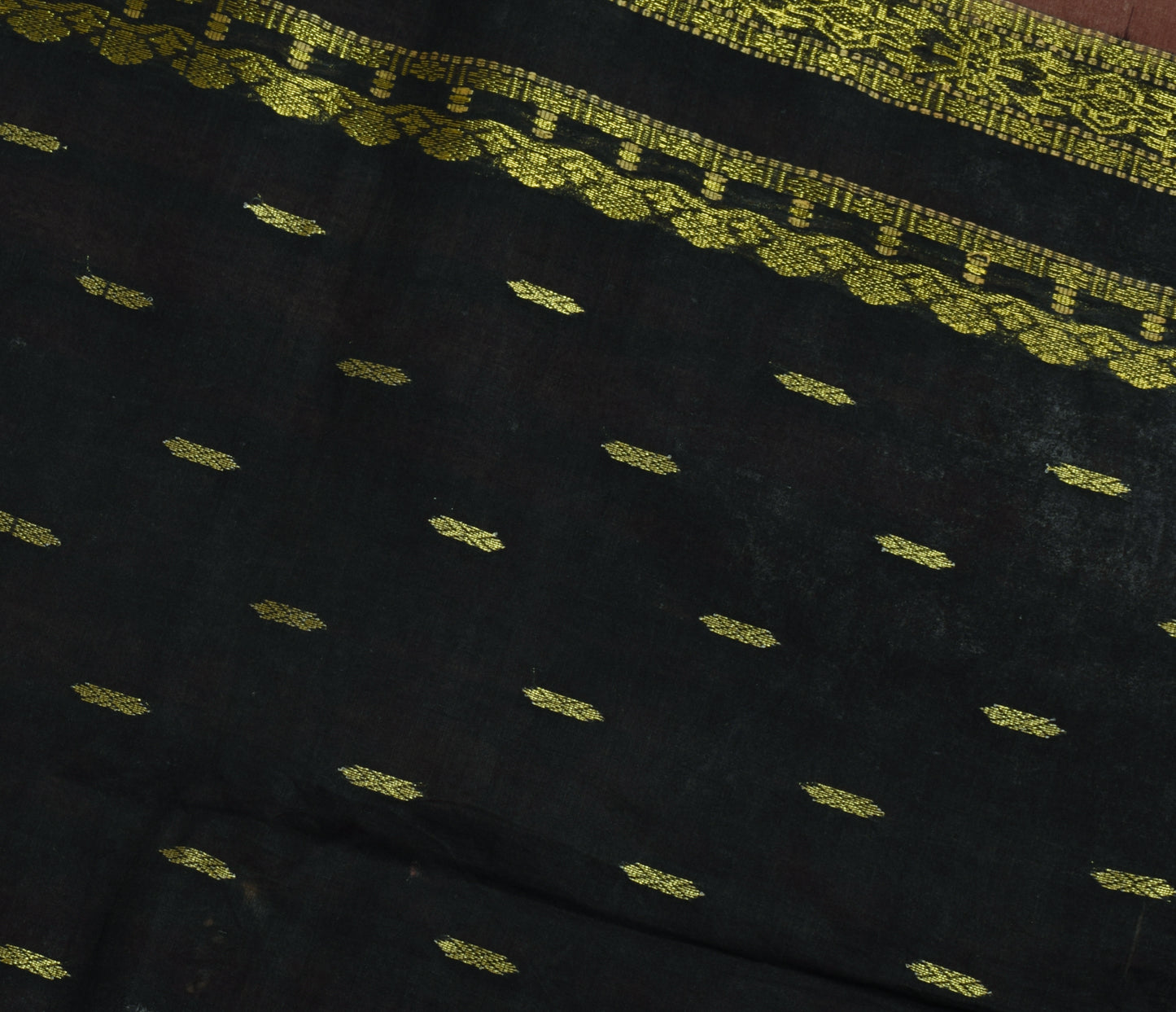 Sushila Vintage Brown Saree Pure Cotton Woven Floral Sari Craft 5 YD Fabric