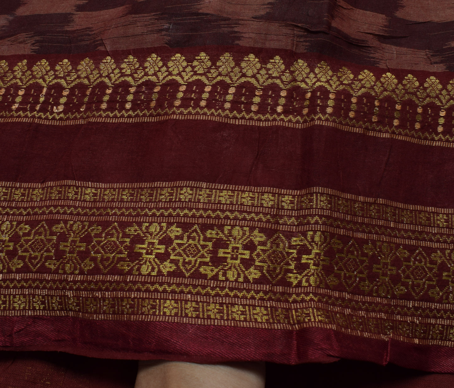 Sushila Vintage Brown Saree Pure Cotton Woven Floral Sari Craft 5 YD Fabric