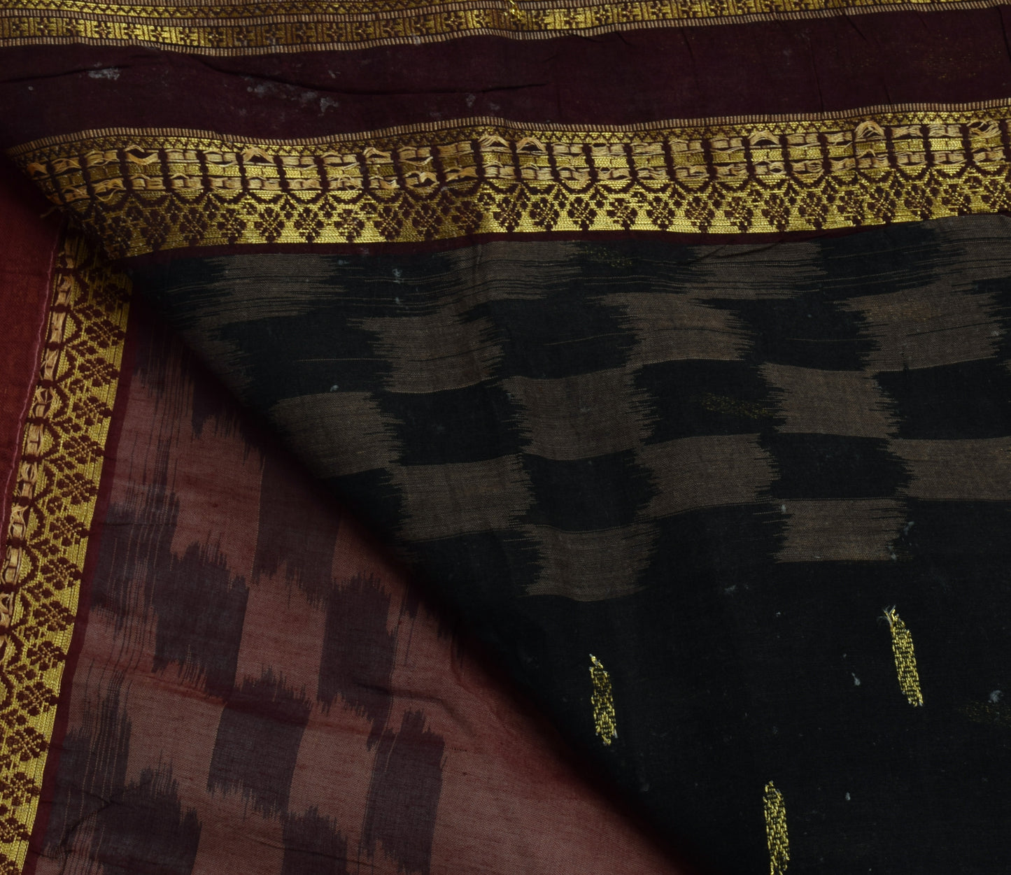 Sushila Vintage Brown Saree Pure Cotton Woven Floral Sari Craft 5 YD Fabric