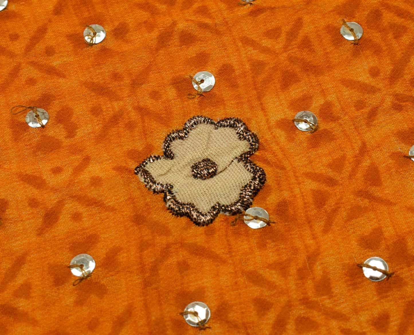 Sushila Vintage Mustard Saree Pure Georgette Silk Beaded Floral Sari Fabric