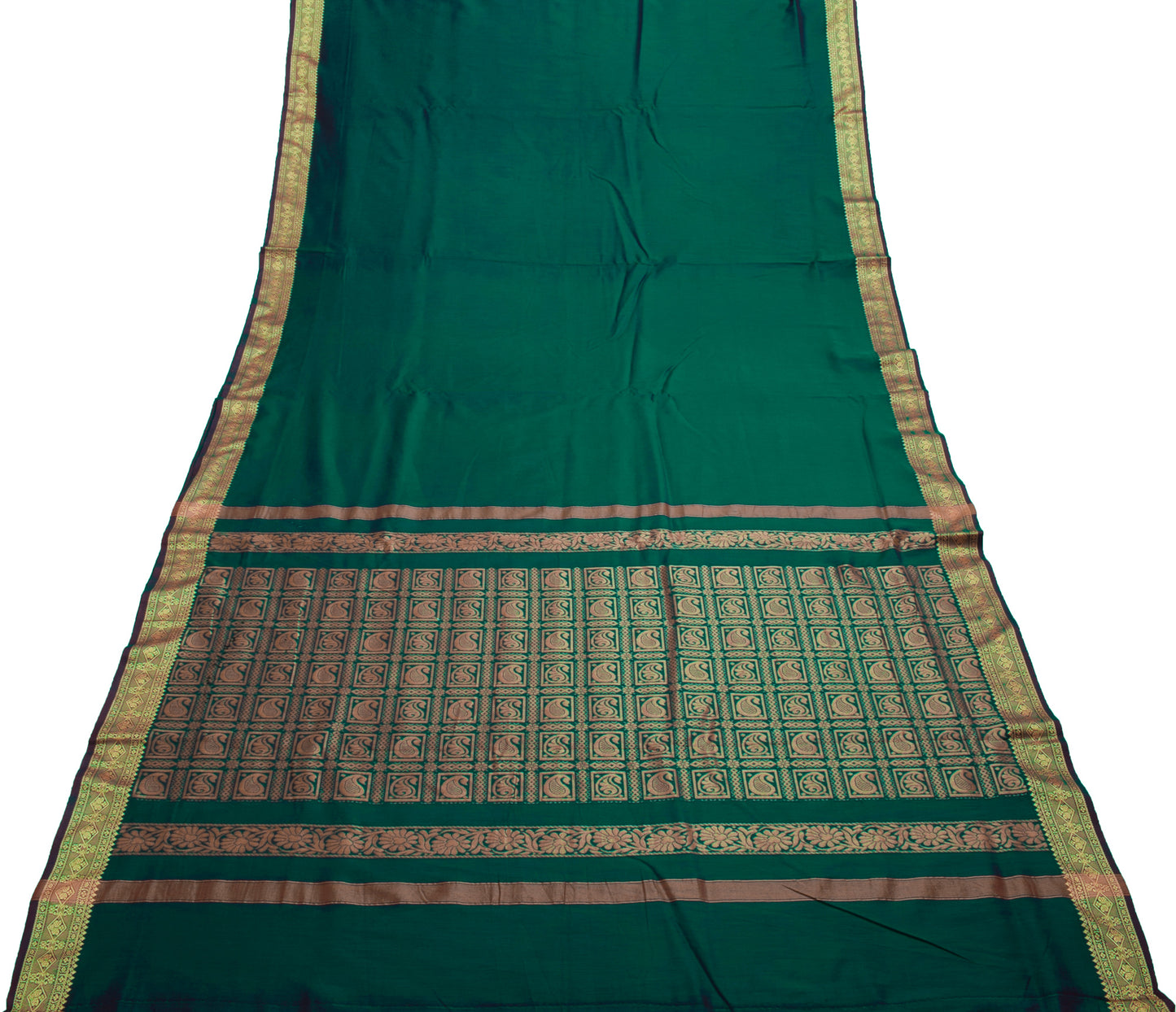 Sushila Vintage Teal Green Indian Saree Blend Silk Woven  Sari Craft Fabric