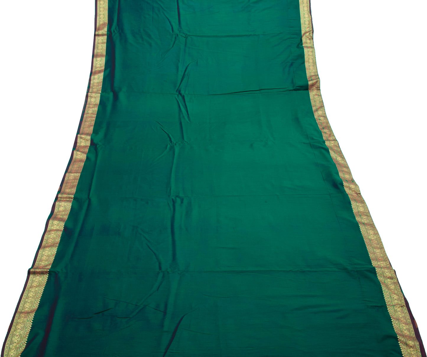 Sushila Vintage Teal Green Indian Saree Blend Silk Woven  Sari Craft Fabric