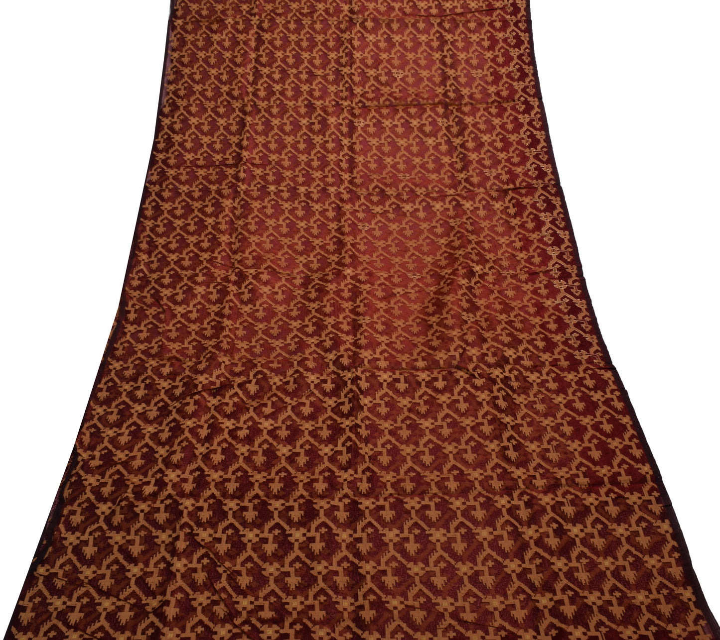 Sushila Vintage Maroon Saree Pure Organza Silk Woven 5 Yard Sari Craft Fabric