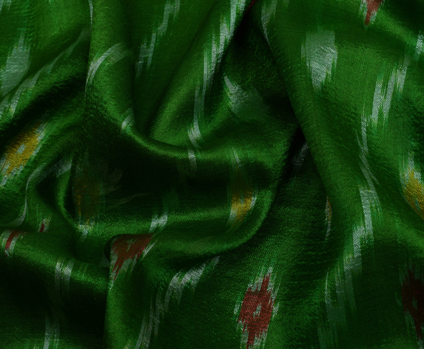 Sushila Vintage Green Saree Pure Silk Hand Woven Ikat Patola Sari Craft Fabric