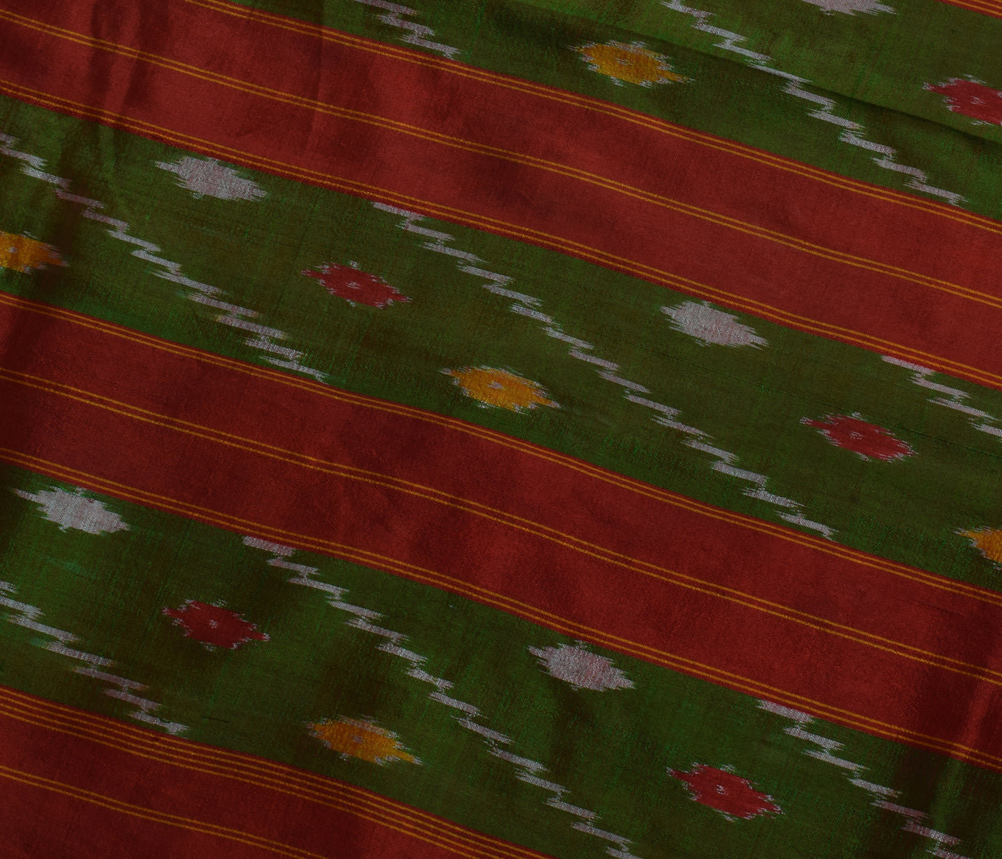 Sushila Vintage Green Saree Pure Silk Hand Woven Ikat Patola Sari Craft Fabric