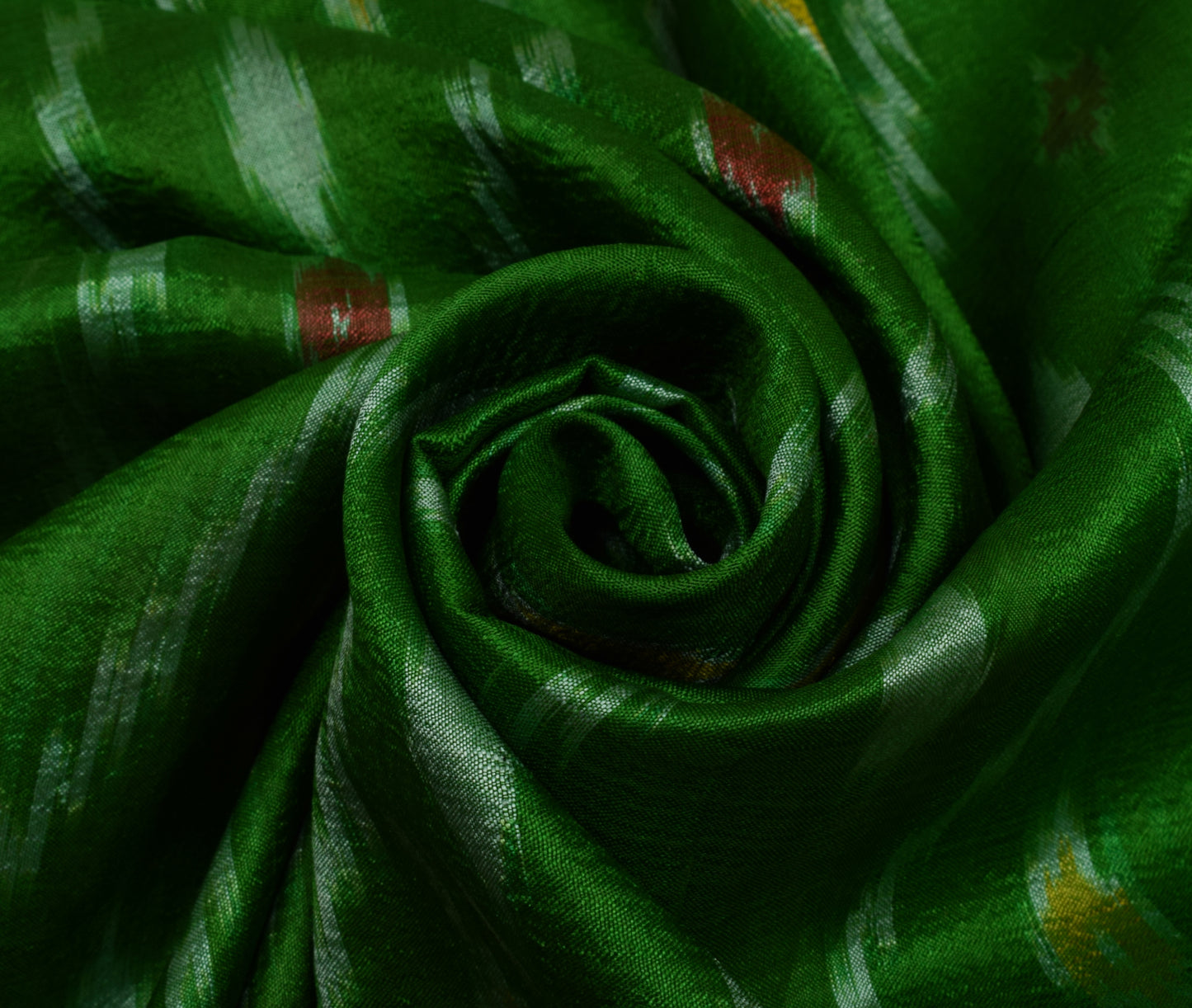 Sushila Vintage Green Saree Pure Silk Hand Woven Ikat Patola Sari Craft Fabric