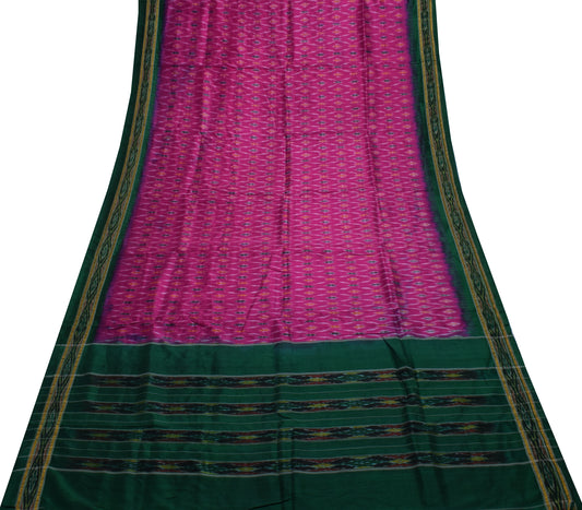 Sushila Vintage Purple Saree Pure Silk Hand Woven Ikat Patola Sari Craft Fabric