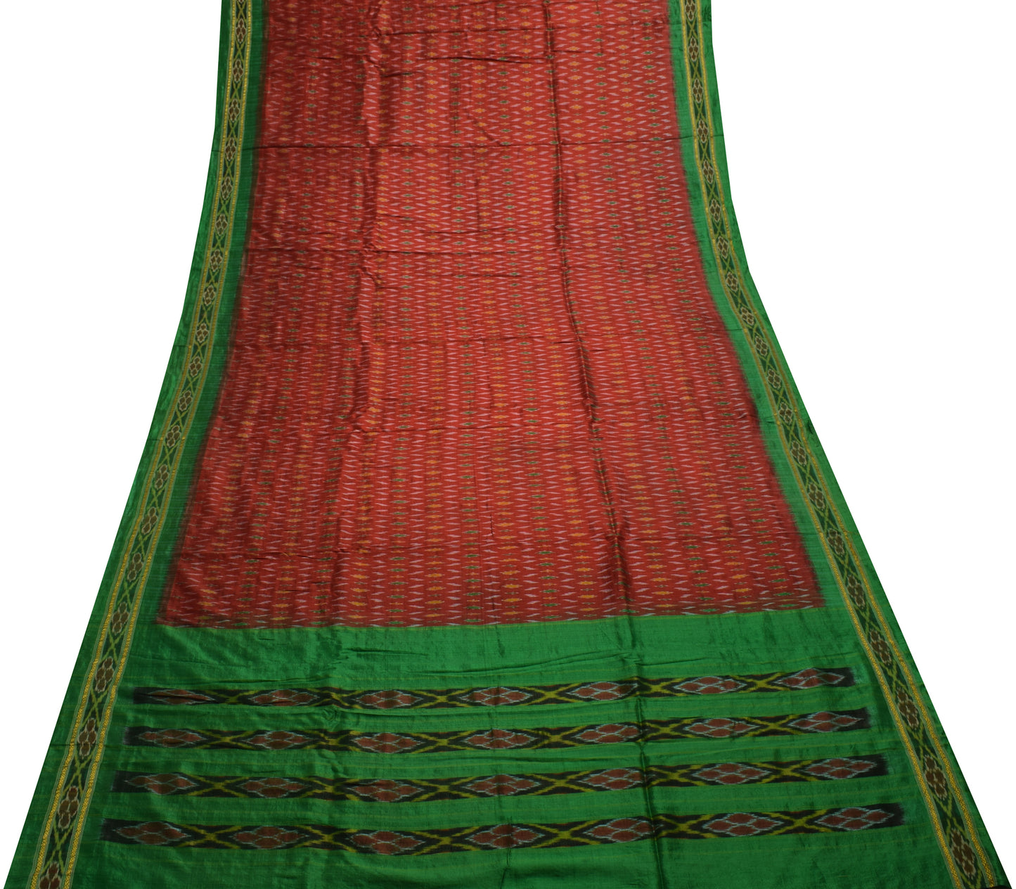 Sushila Vintage Maroon Saree Pure Silk Hand Woven Ikat Patola Sari Craft Fabric