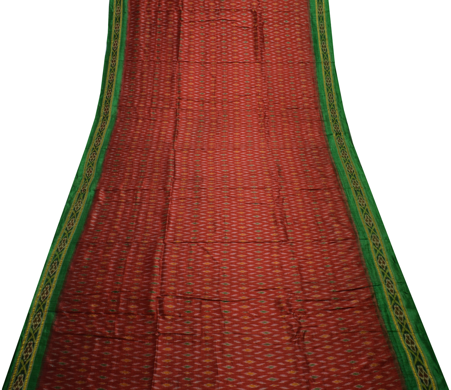 Sushila Vintage Maroon Saree Pure Silk Hand Woven Ikat Patola Sari Craft Fabric