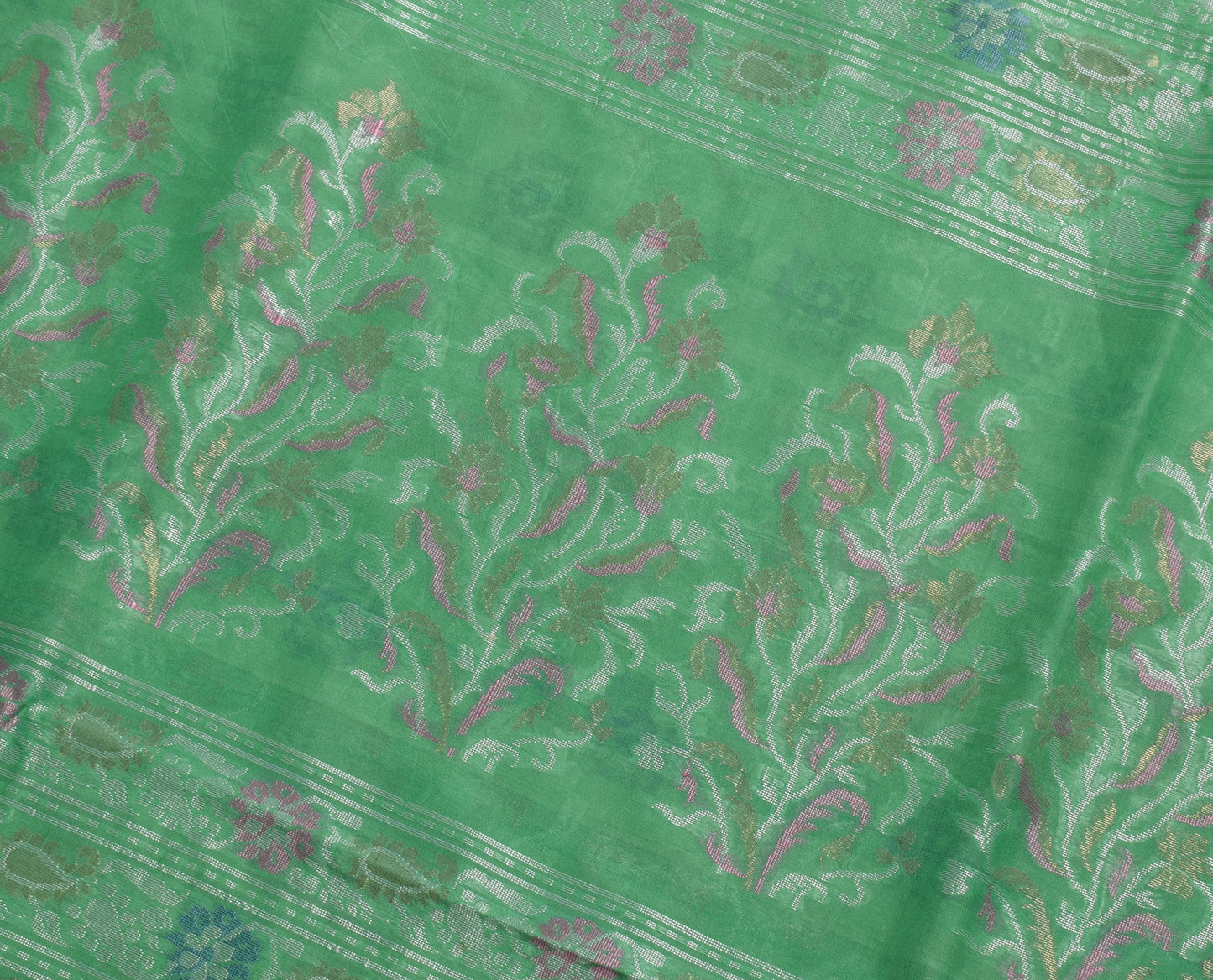 Sushila Vintage Aqua Green Saree 100% Pure Silk Woven Floral Sari Craft Fabric