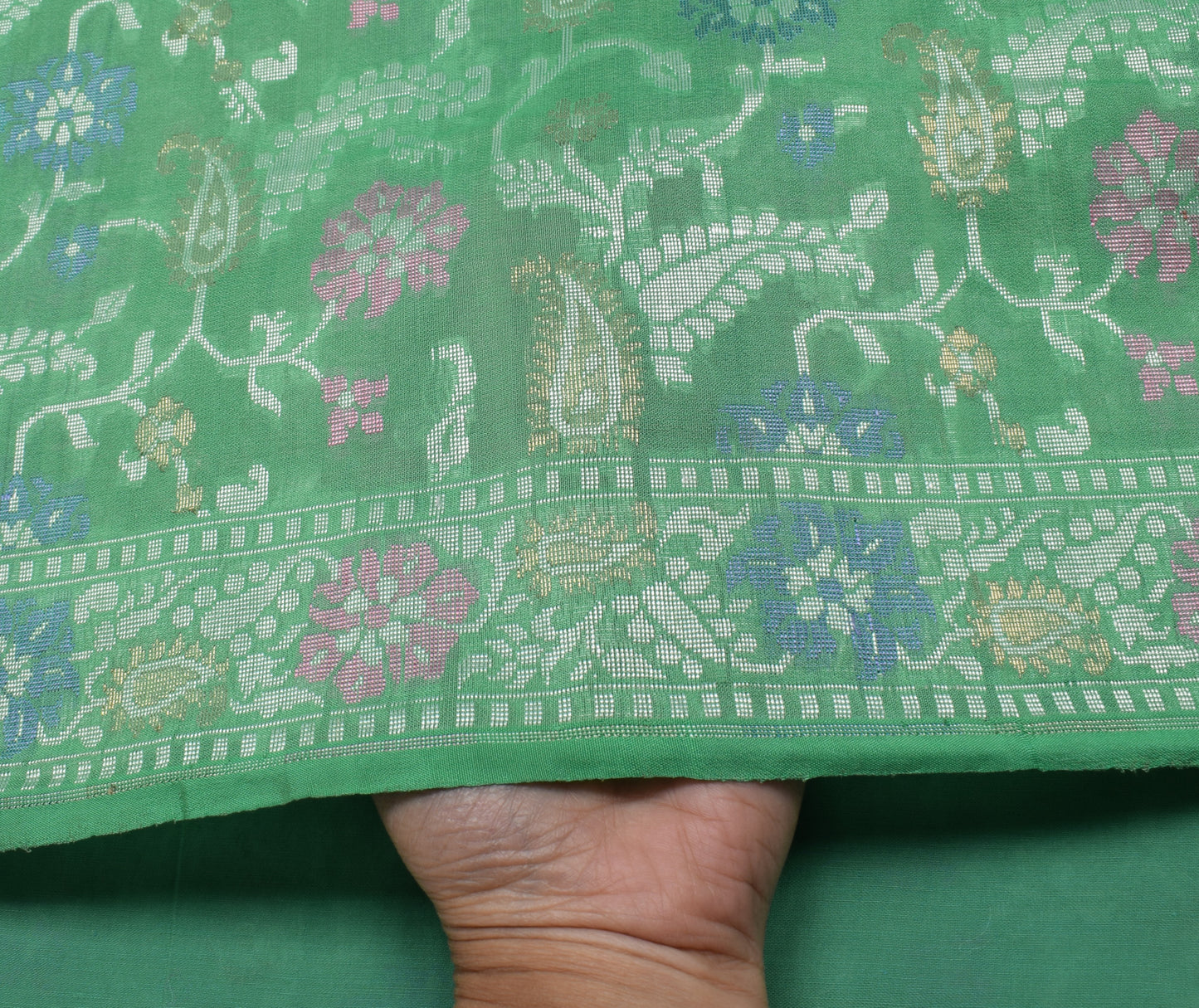 Sushila Vintage Aqua Green Saree 100% Pure Silk Woven Floral Sari Craft Fabric