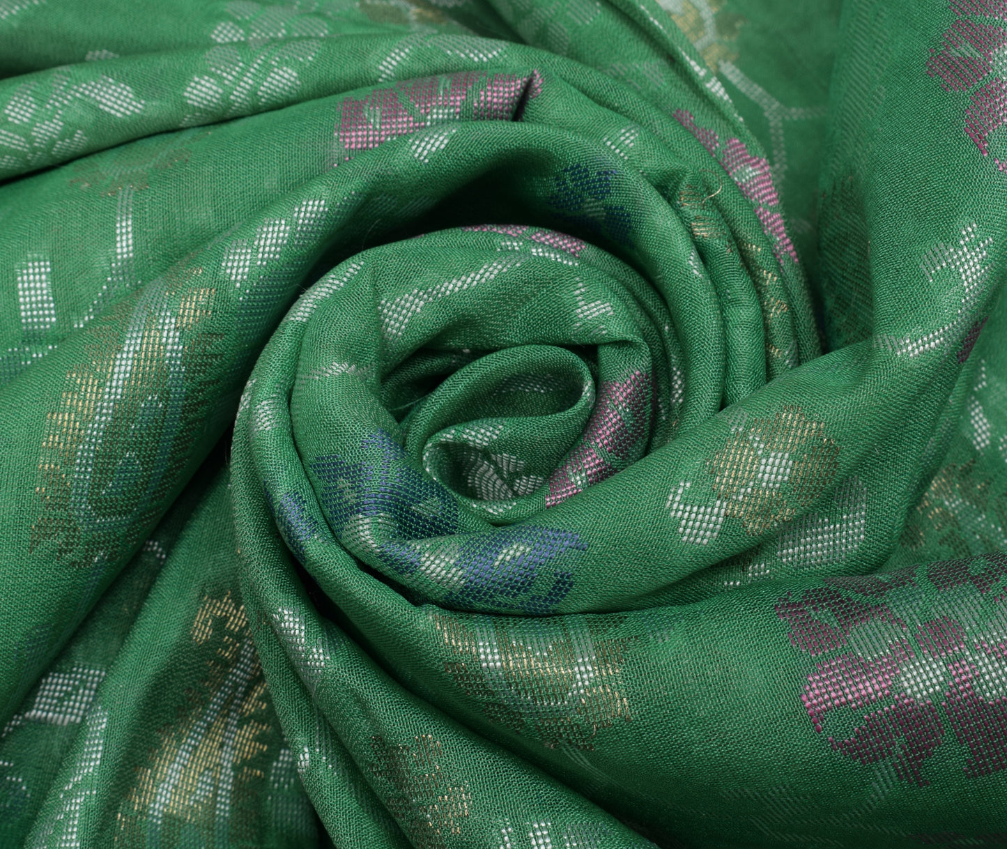 Sushila Vintage Aqua Green Saree 100% Pure Silk Woven Floral Sari Craft Fabric