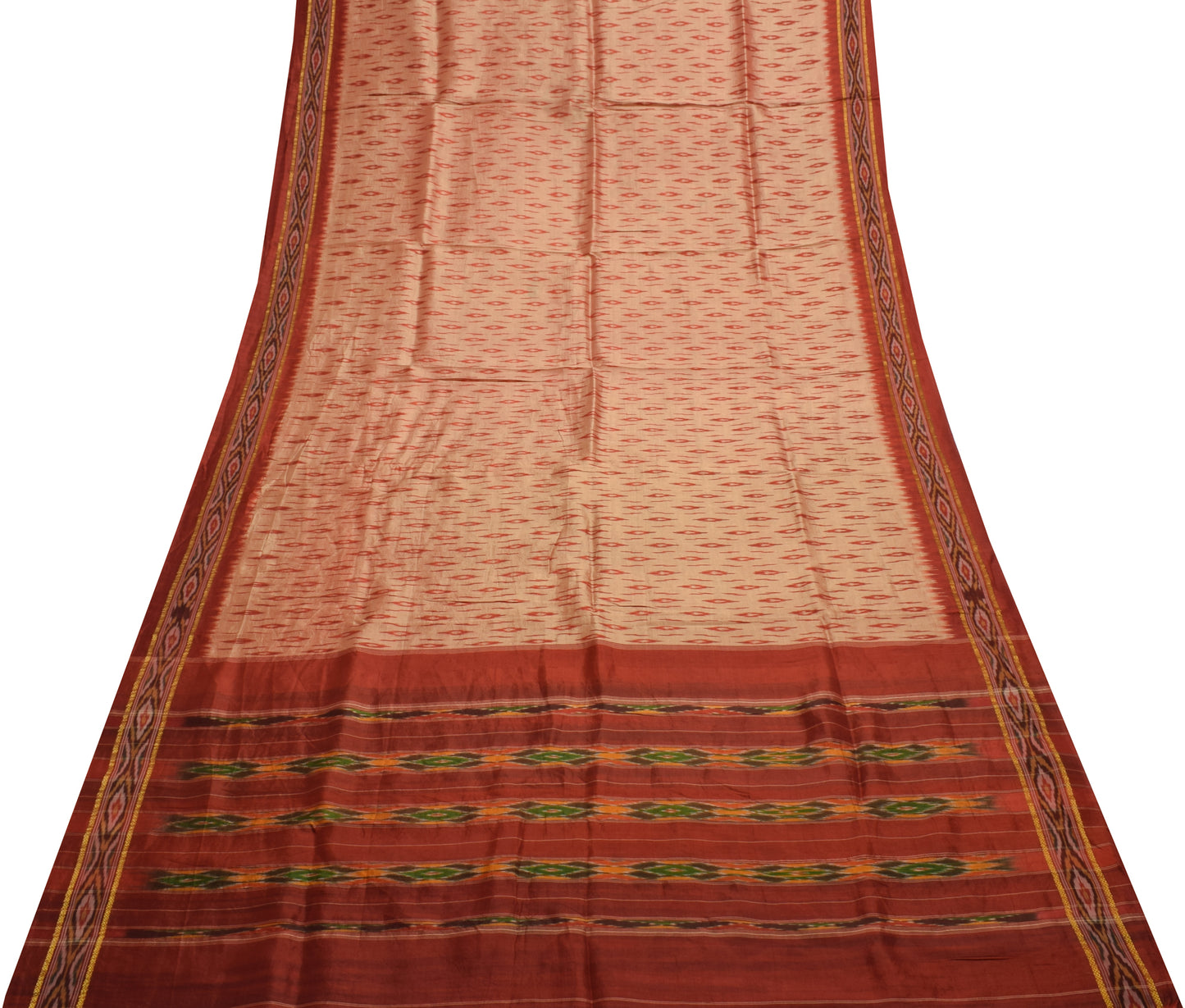 Sushila Vintage Indian Saree Pure Silk Hand Woven Ikat Patola Sari Craft Fabric