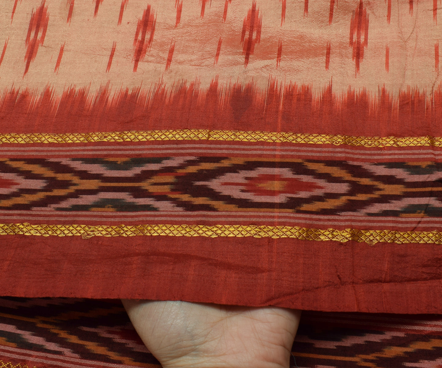 Sushila Vintage Indian Saree Pure Silk Hand Woven Ikat Patola Sari Craft Fabric