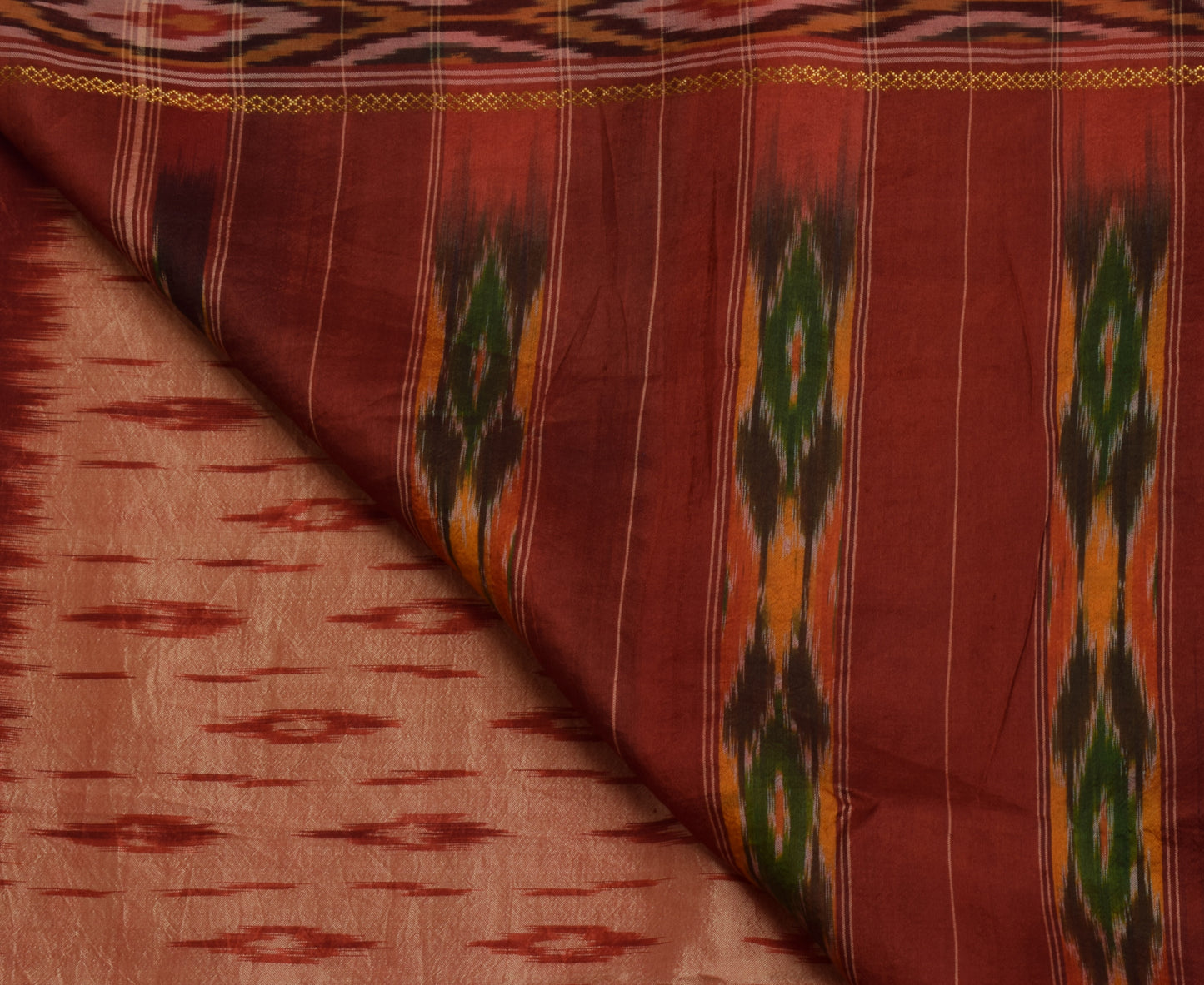 Sushila Vintage Indian Saree Pure Silk Hand Woven Ikat Patola Sari Craft Fabric