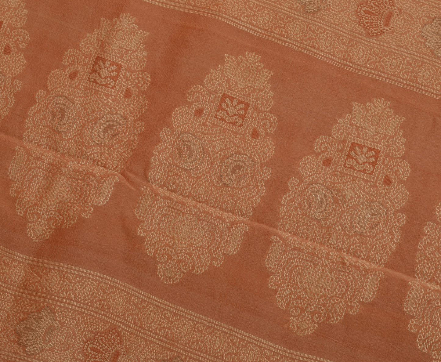 Sushila Vintage Indian Peach Saree 100% Pure Silk Woven Floral Sari Craft Fabric