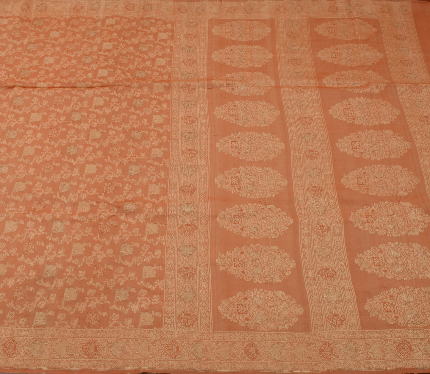 Sushila Vintage Indian Peach Saree 100% Pure Silk Woven Floral Sari Craft Fabric