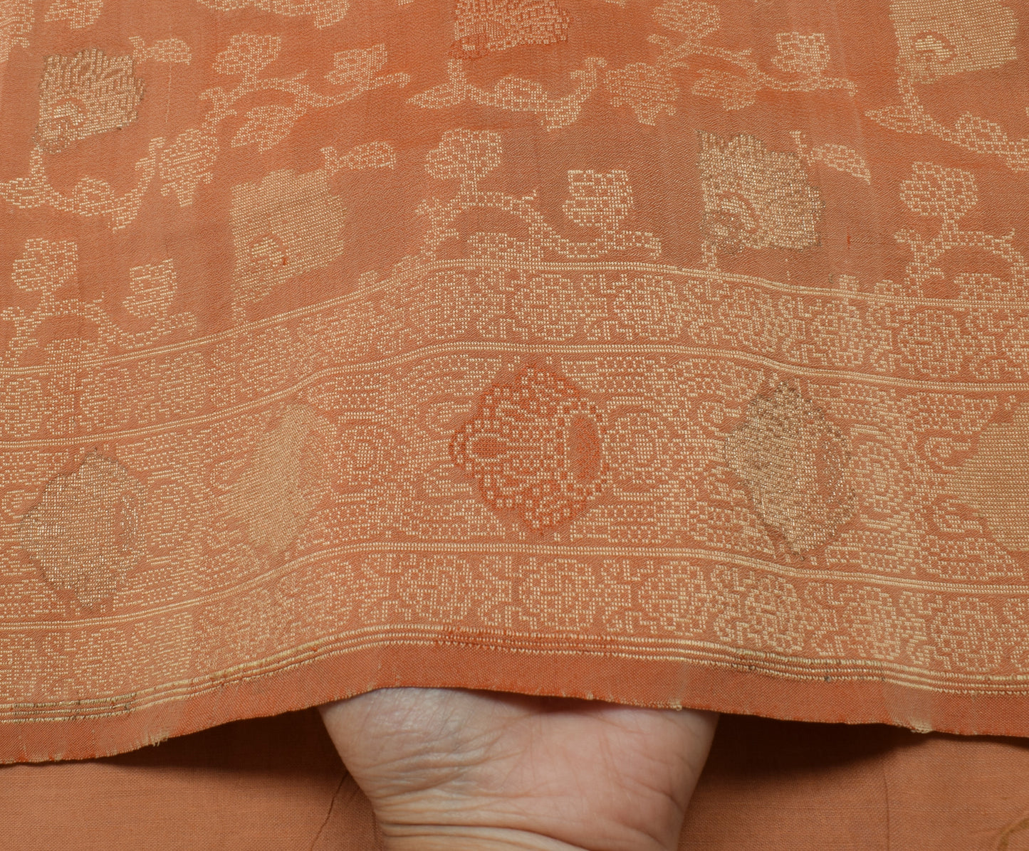 Sushila Vintage Indian Peach Saree 100% Pure Silk Woven Floral Sari Craft Fabric