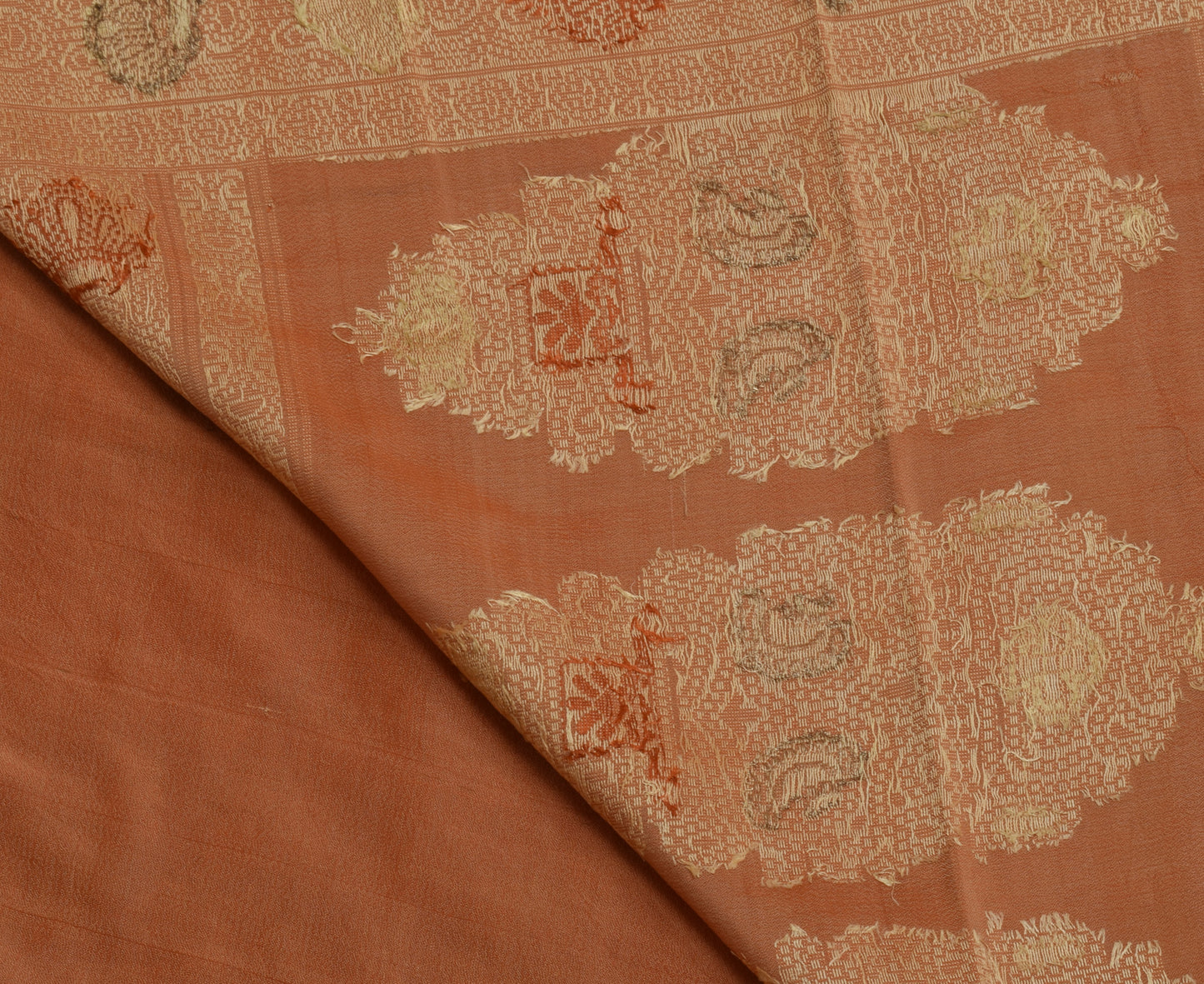 Sushila Vintage Indian Peach Saree 100% Pure Silk Woven Floral Sari Craft Fabric