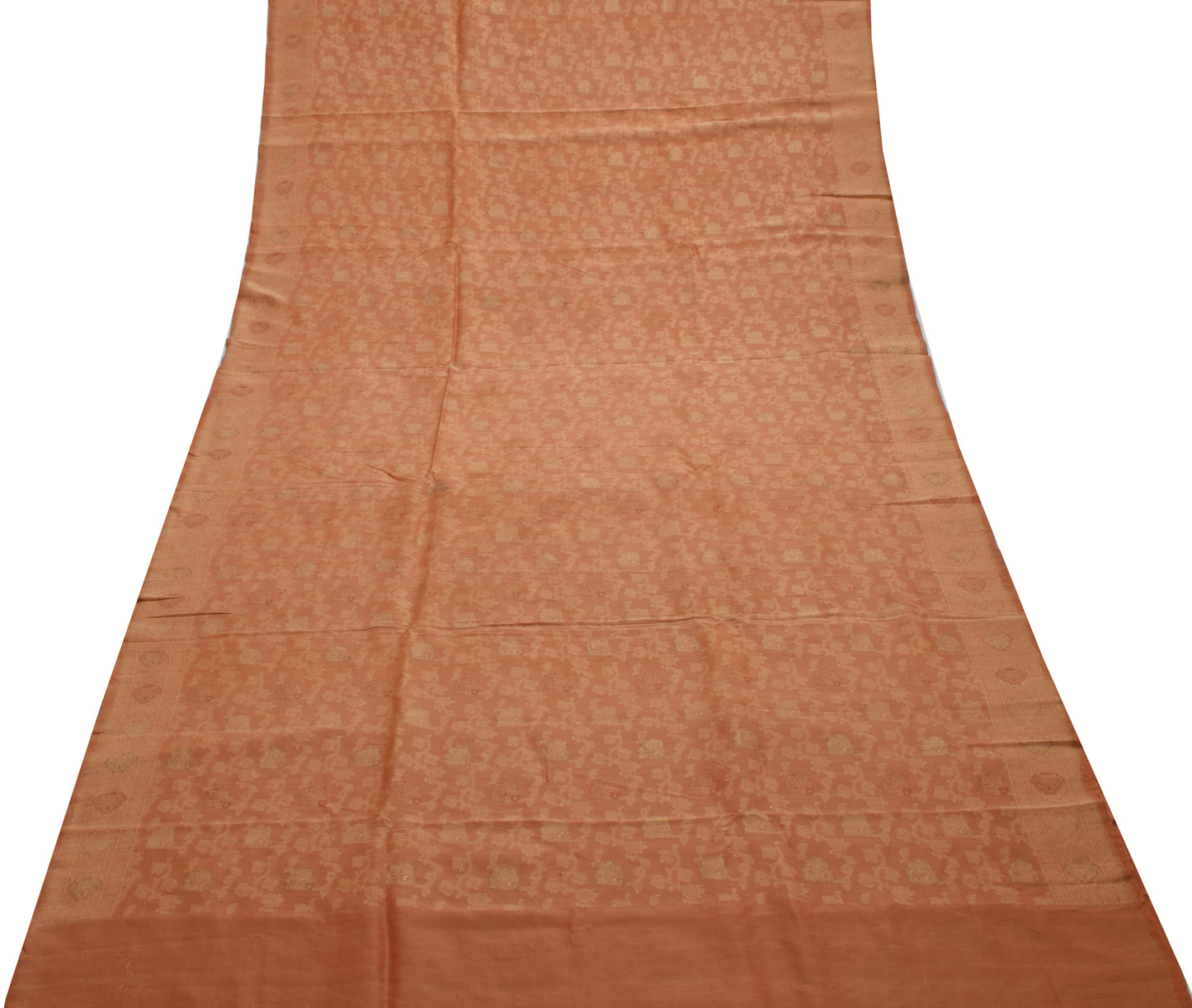 Sushila Vintage Indian Peach Saree 100% Pure Silk Woven Floral Sari Craft Fabric