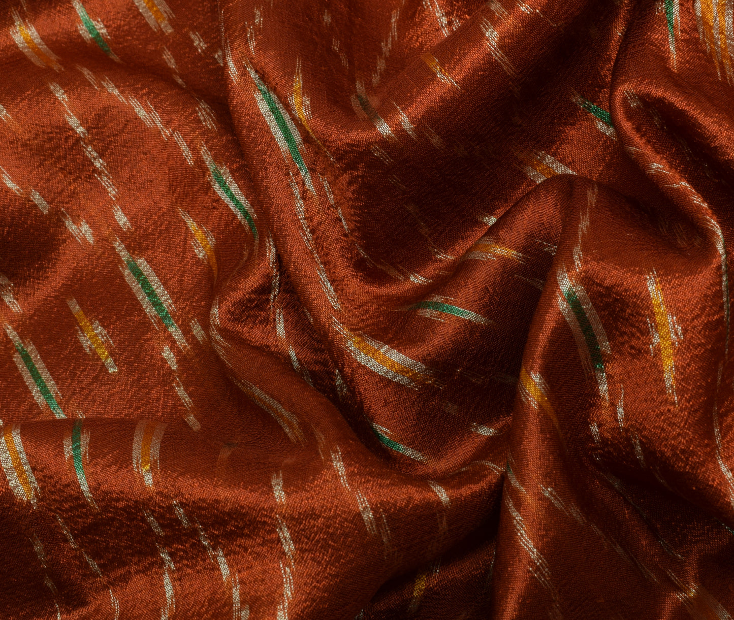 Sushila Vintage Rust Saree Pure Silk Hand Woven Ikat Patola Sari Craft Fabric