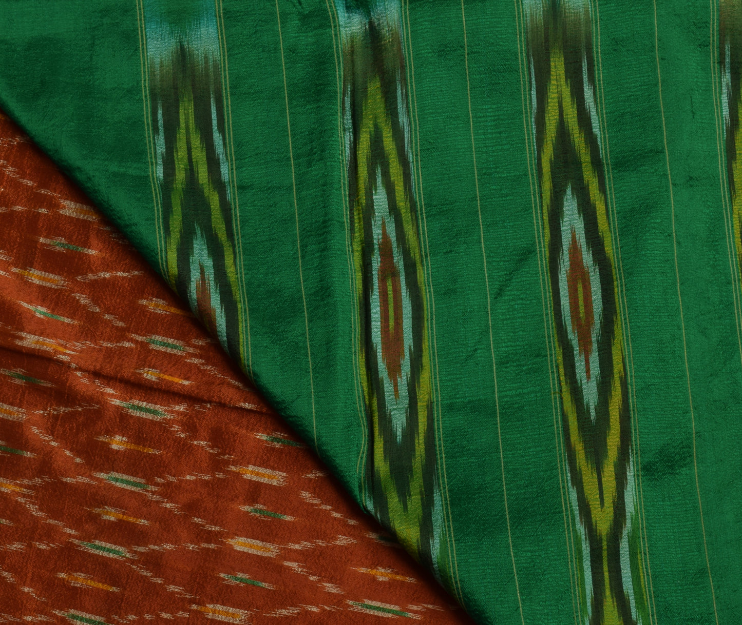 Sushila Vintage Rust Saree Pure Silk Hand Woven Ikat Patola Sari Craft Fabric