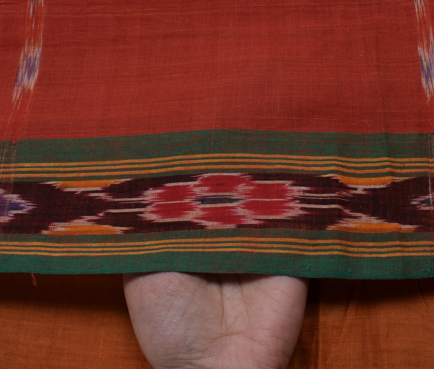 Sushila Vintage Red Saree Pure Cotton Hand Woven Ikat Patola Sari Craft Fabric