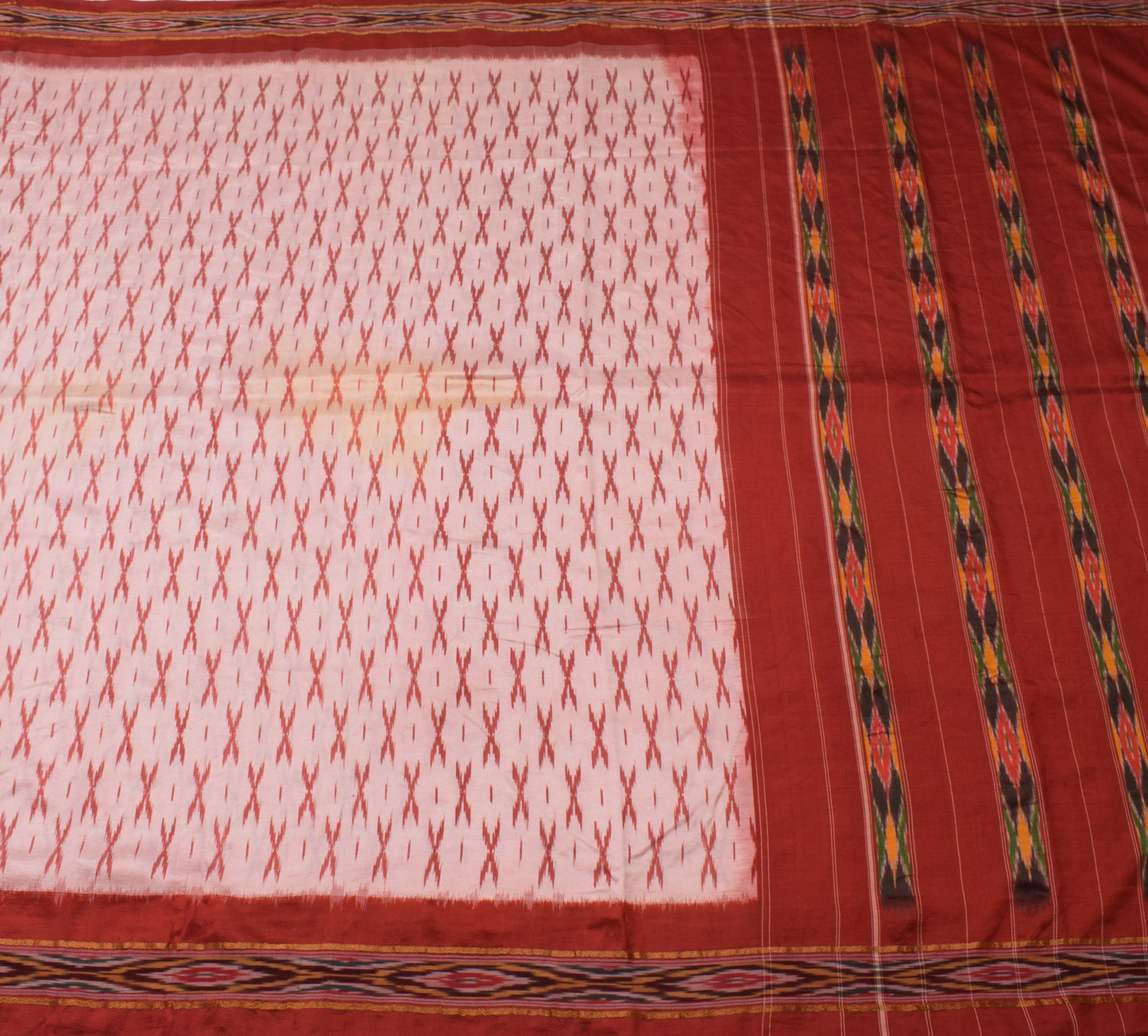 Sushila Vintage Indian Saree Pure Silk Hand Woven Ikat Patola Sari Craft Fabric