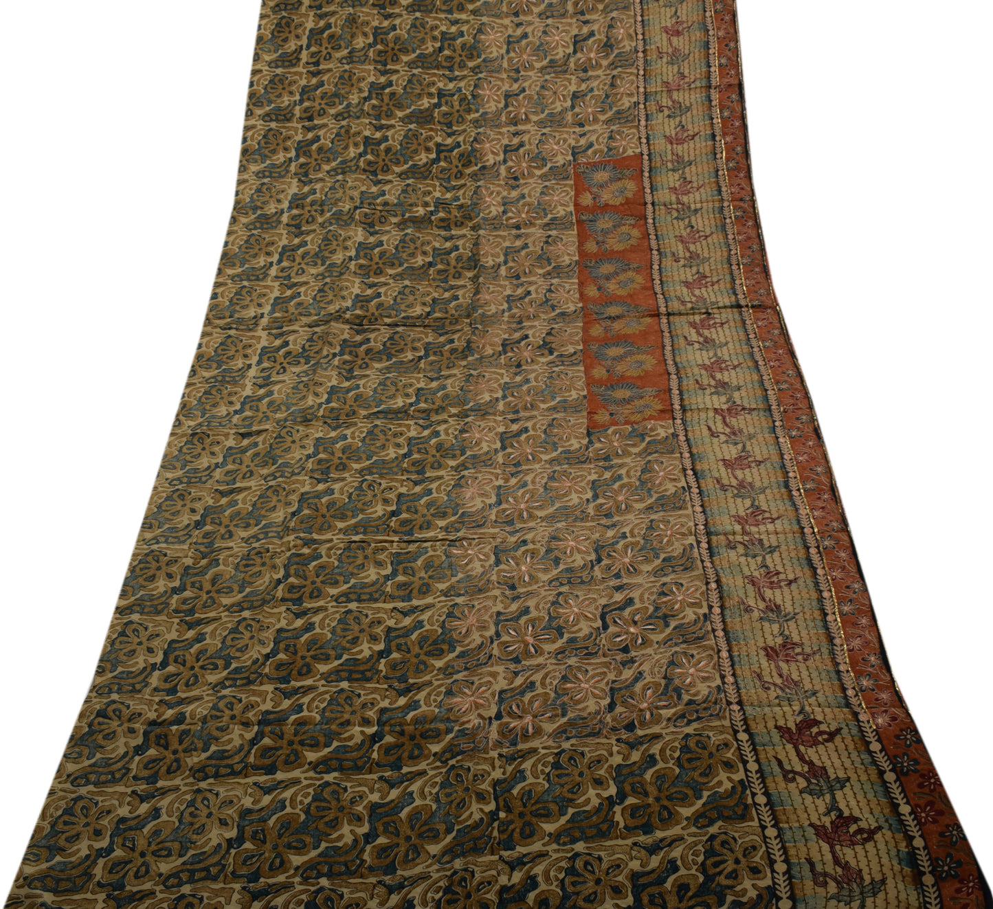 Sushila Vintage Indian Brown Saree Pure Crepe Silk Printed Floral Sari Fabric