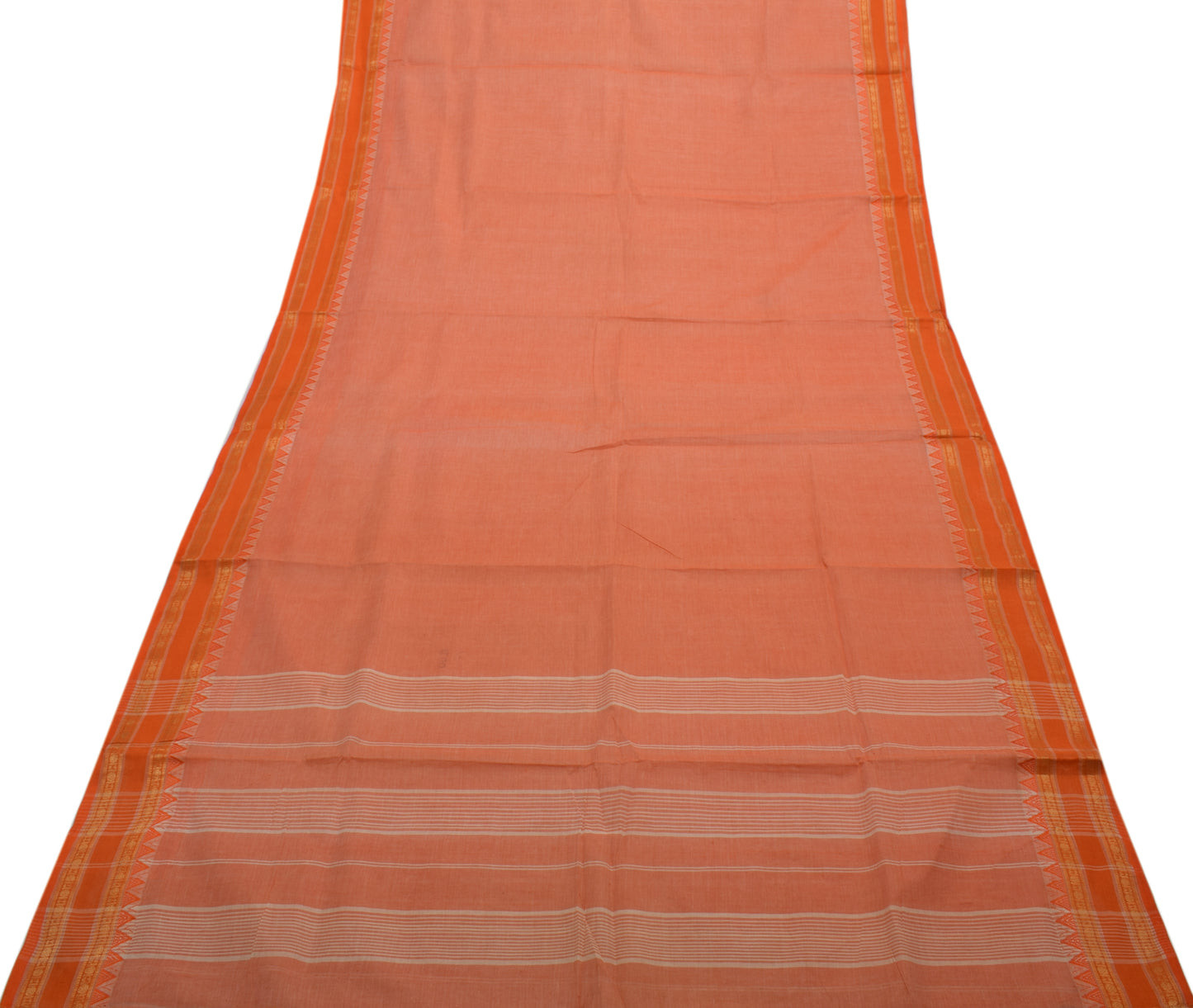 Sushila Vintage Peach Saree 100% Pure Cotton Woven 5 Yard Sari Craft Fabric