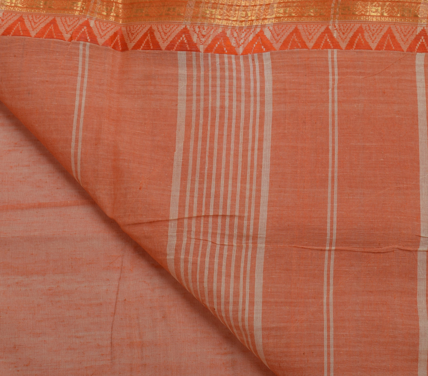 Sushila Vintage Peach Saree 100% Pure Cotton Woven 5 Yard Sari Craft Fabric