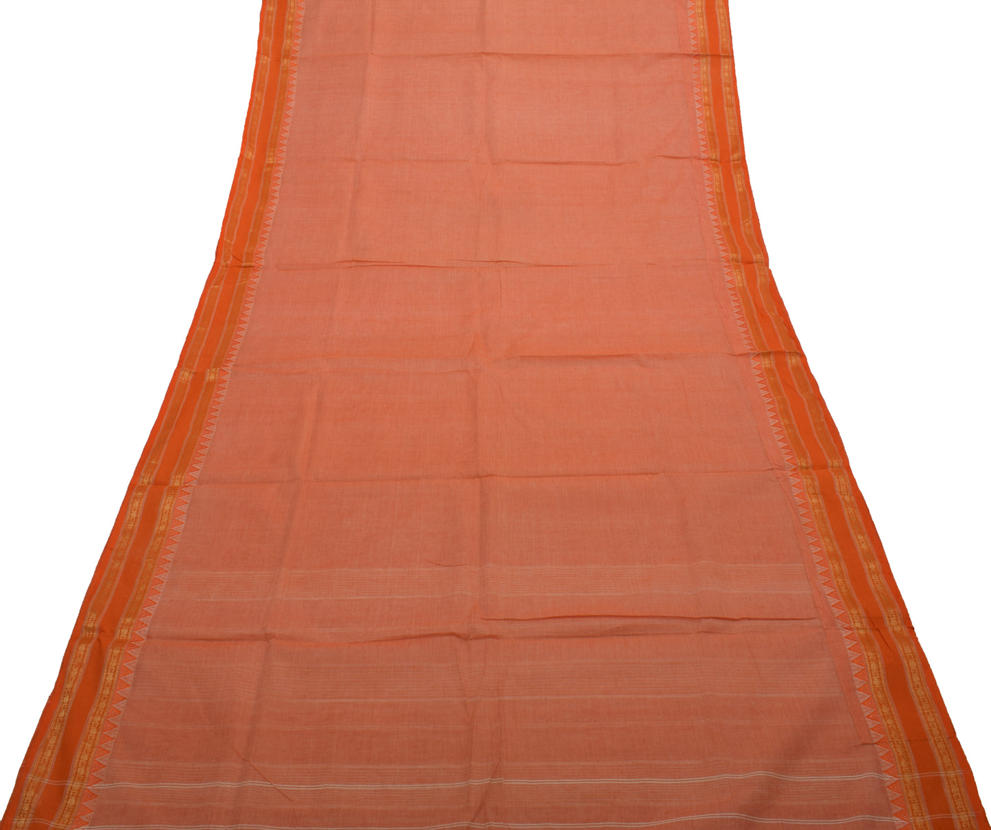 Sushila Vintage Peach Saree 100% Pure Cotton Woven 5 Yard Sari Craft Fabric