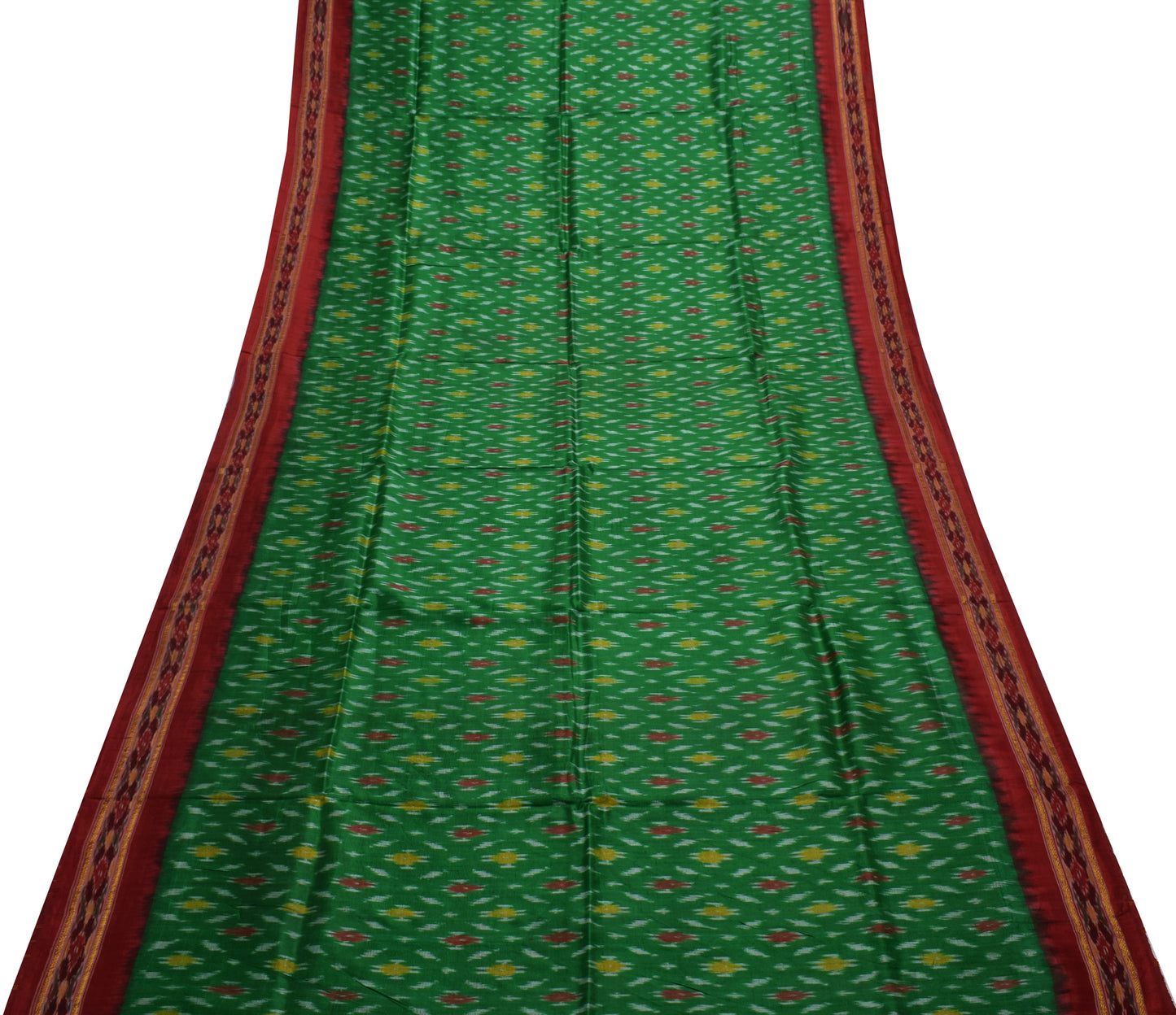 Sushila Vintage Green Saree Pure Silk Hand Woven Ikat Patola Sari Craft Fabric