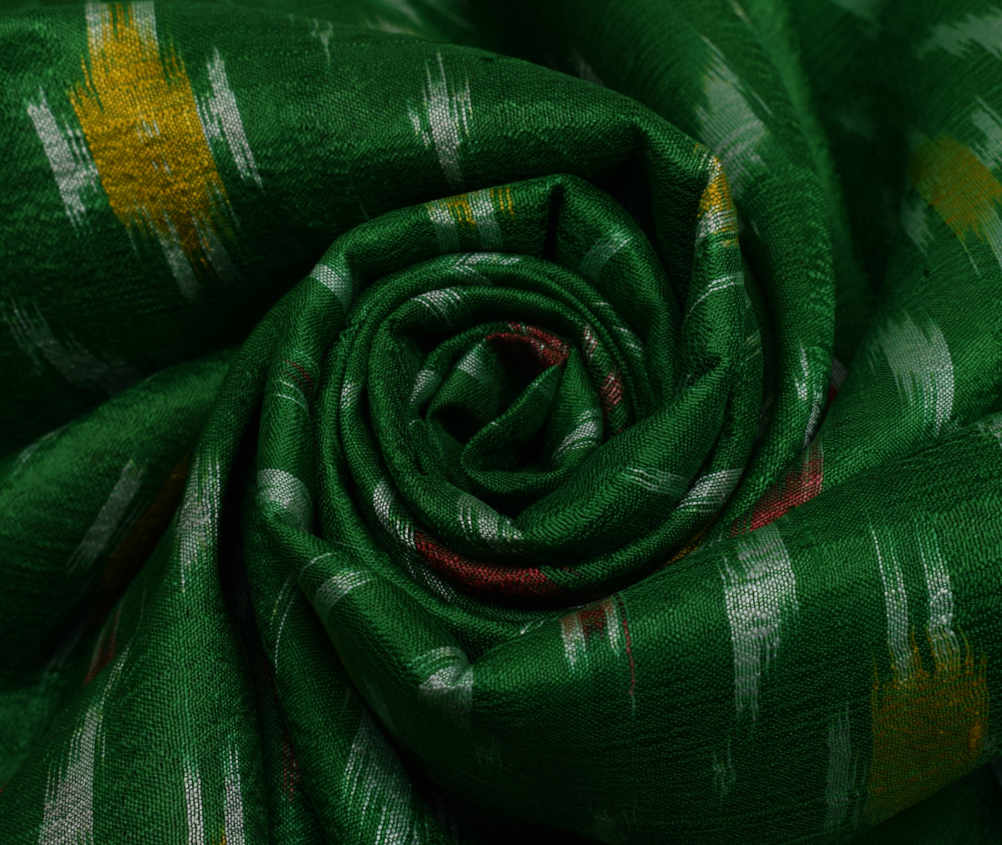 Sushila Vintage Green Saree Pure Silk Hand Woven Ikat Patola Sari Craft Fabric