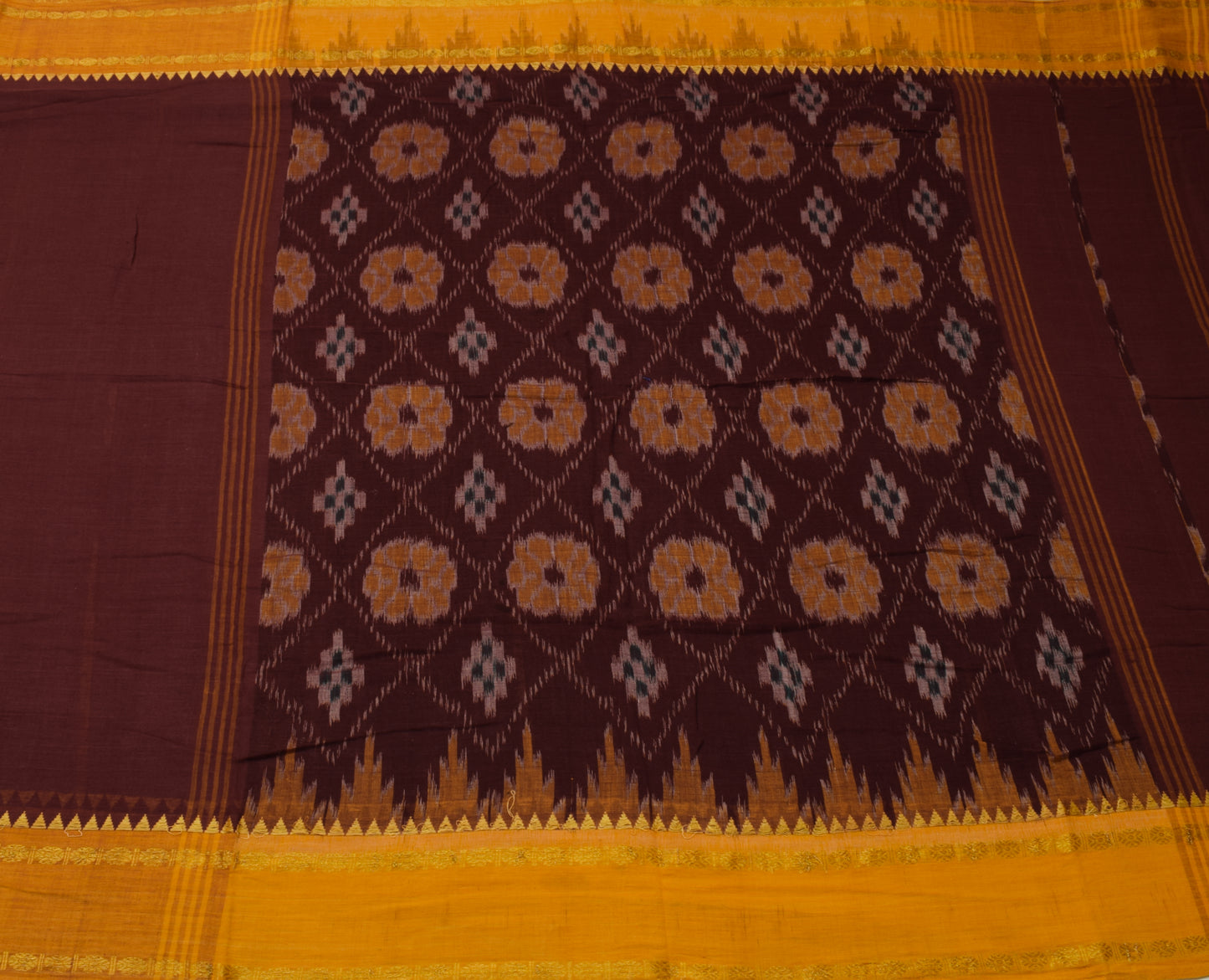 Sushila Vintage Maroon Sari Pure Cotton Hand Woven Ikat Patola Sari Craft Fabric