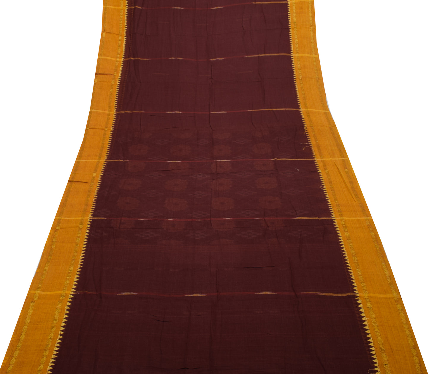 Sushila Vintage Maroon Sari Pure Cotton Hand Woven Ikat Patola Sari Craft Fabric