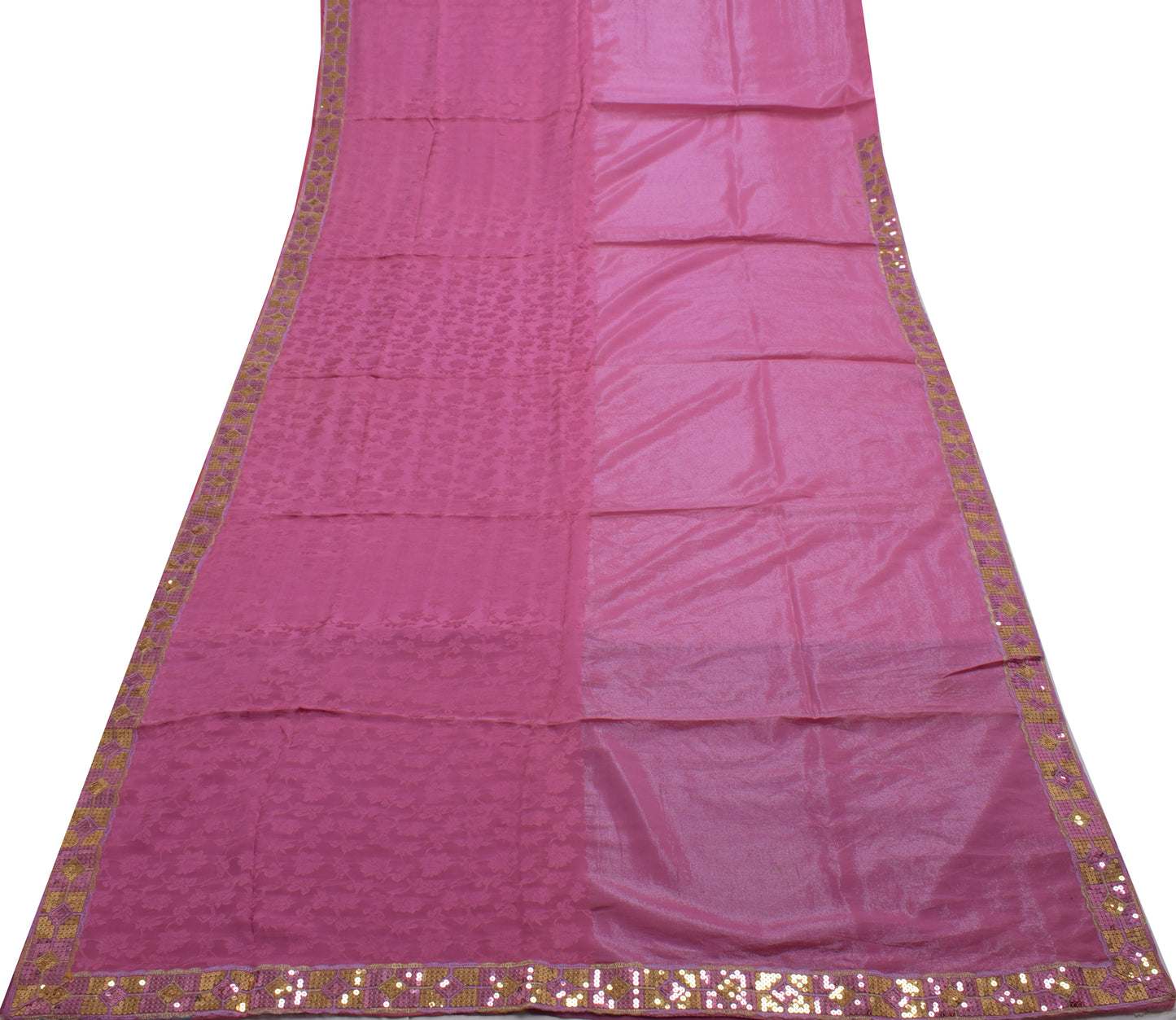 Sushila Vintage Pink Saree Pure Georgette Silk Woven Floral Sari Craft Fabric