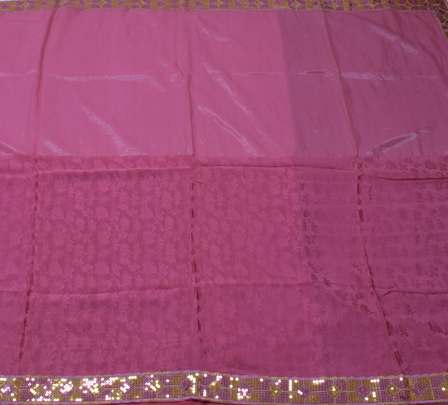 Sushila Vintage Pink Saree Pure Georgette Silk Woven Floral Sari Craft Fabric