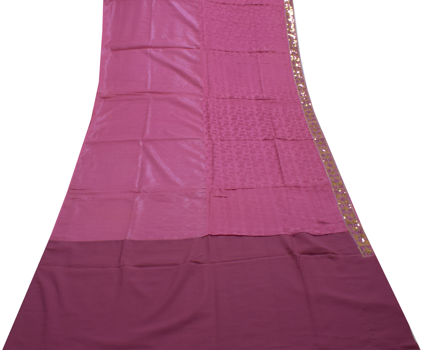 Sushila Vintage Pink Saree Pure Georgette Silk Woven Floral Sari Craft Fabric