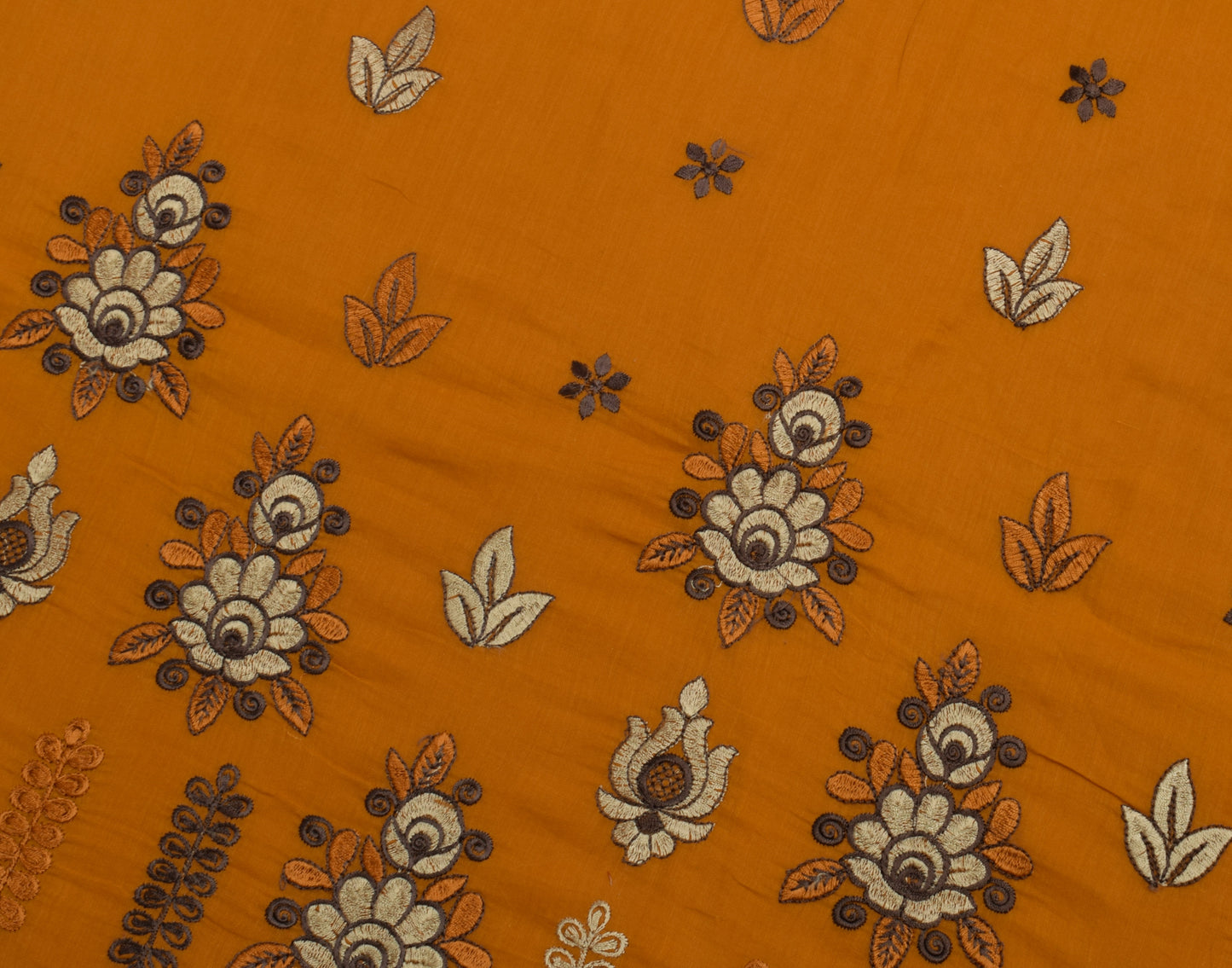 Sushila Vintage Mustard Saree Pure Cotton Embroidered Floral Sari Craft Fabric