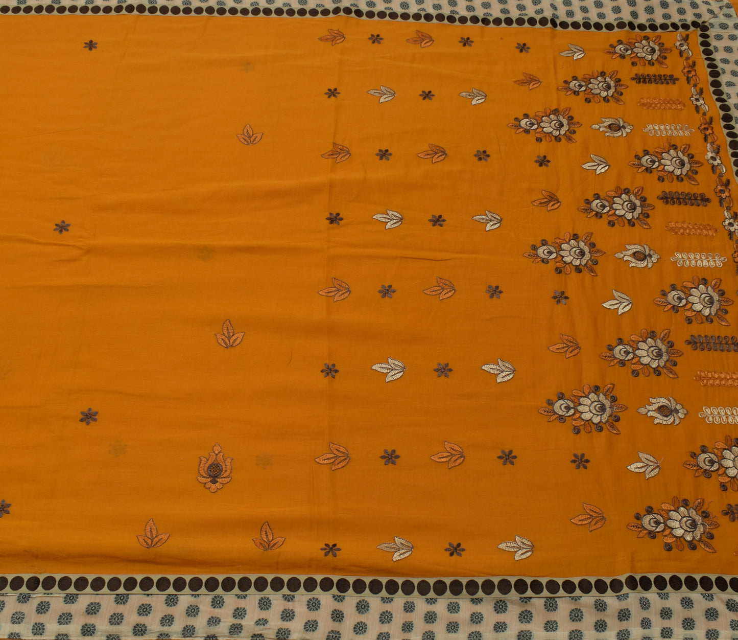 Sushila Vintage Mustard Saree Pure Cotton Embroidered Floral Sari Craft Fabric