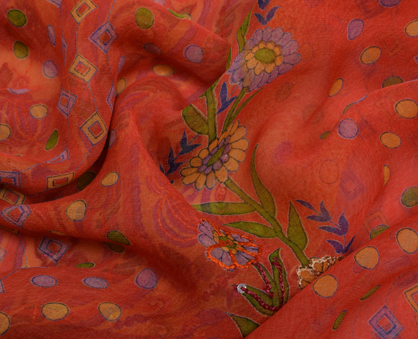 Sushila Vintage Indian Sari Pure Georgette Silk Floral Printed Sari Craft Fabric