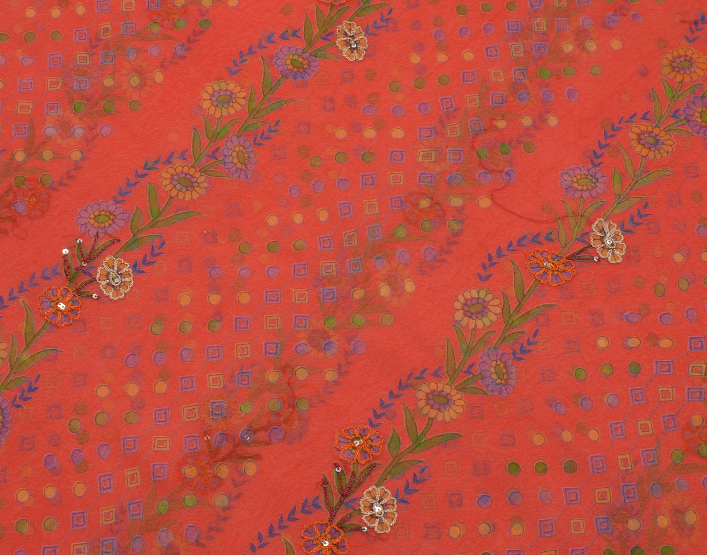 Sushila Vintage Indian Sari Pure Georgette Silk Floral Printed Sari Craft Fabric