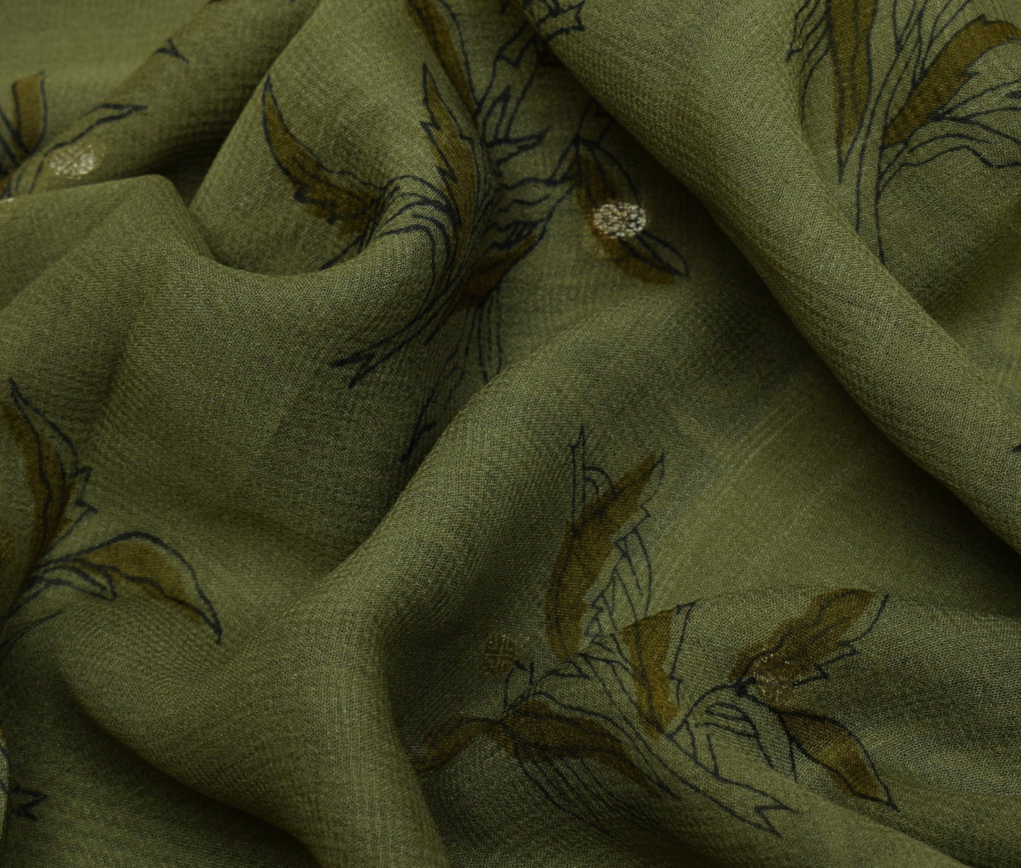 Sushila Vintage Green Saree Pure Georgette Silk Printed 5 Yard Sari Craft Fabric